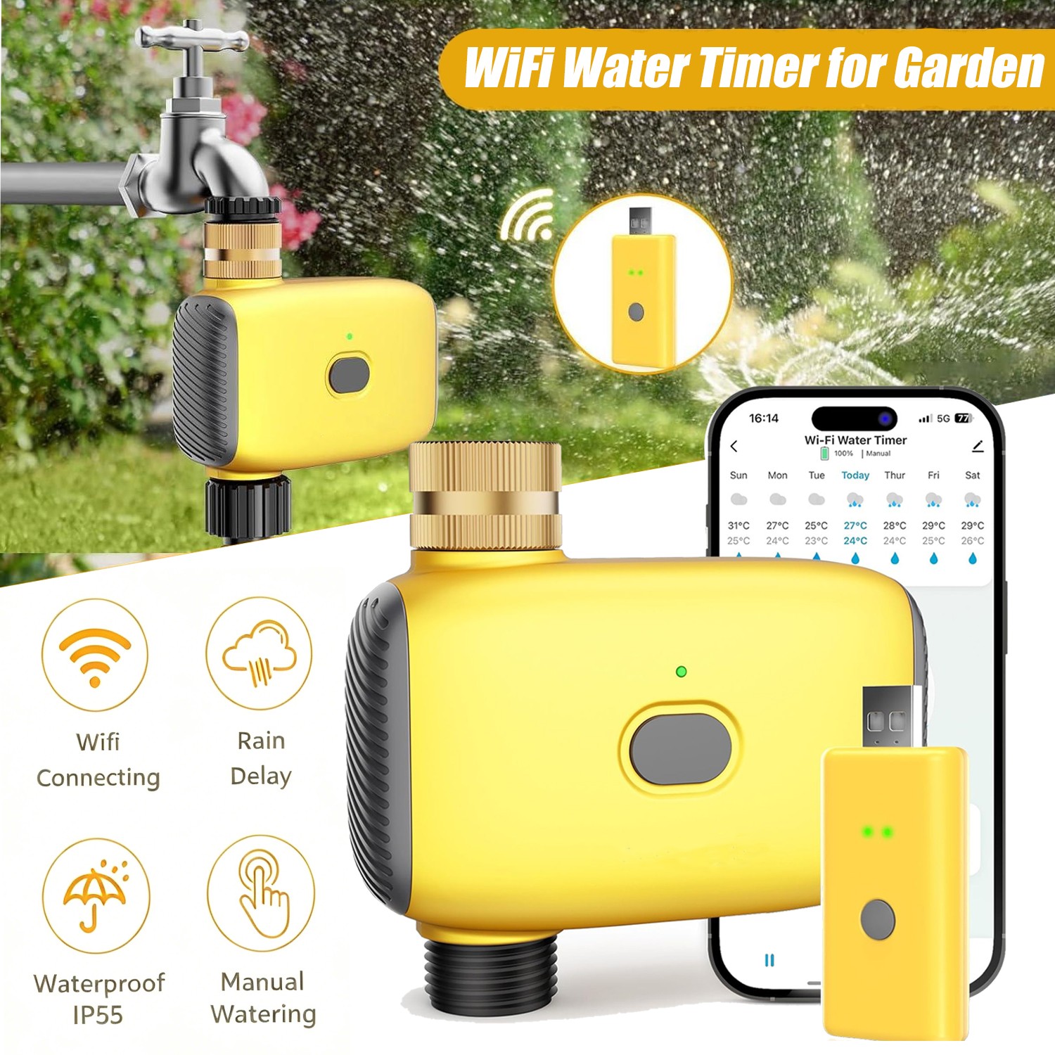 WiFi Water Timer for Garden Sprinkler Timer Outdoor with APP Remote Control,e
