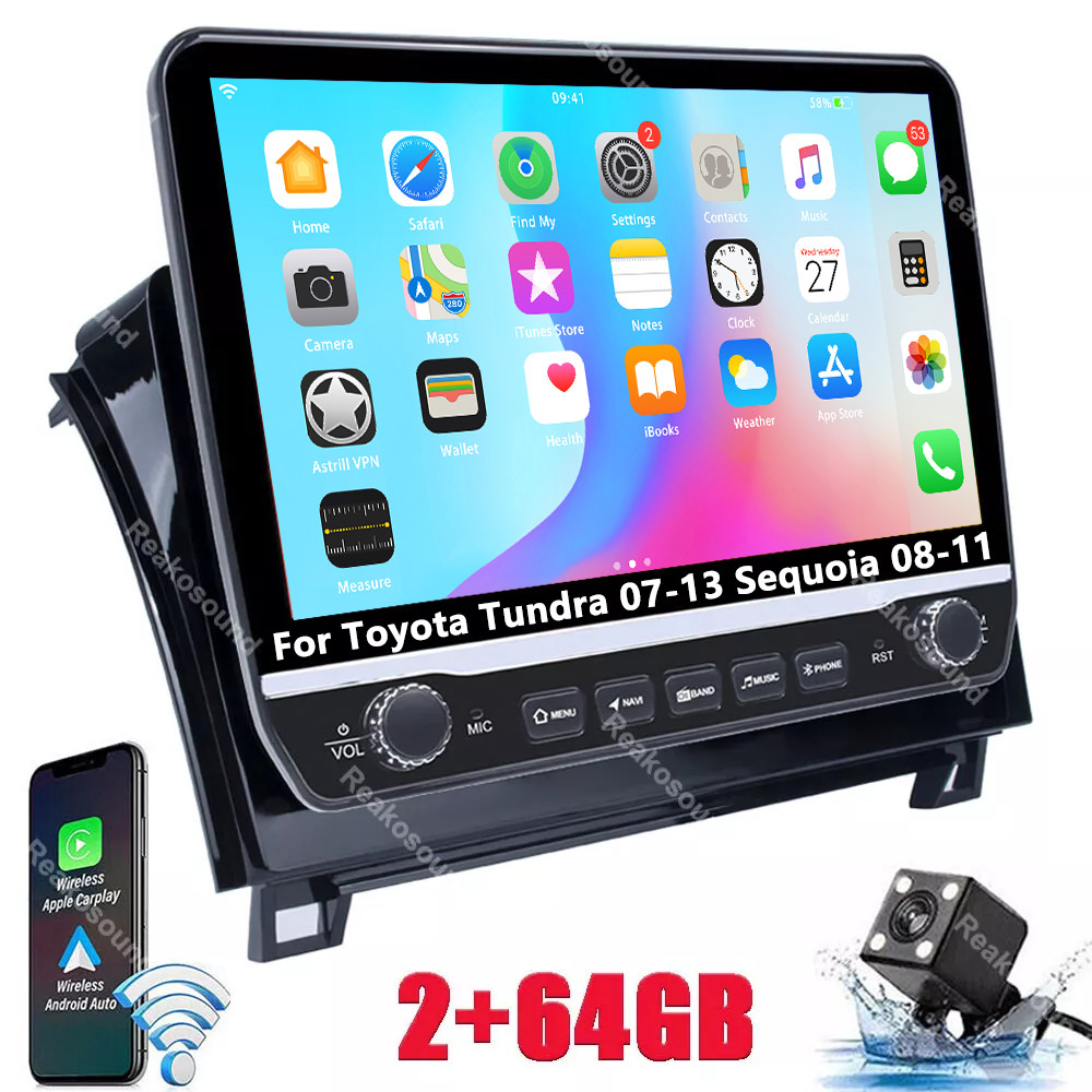 64GB CarPlay For Toyota Tundra 07-13 Sequoia 08-18 Android13 Car Stereo Radio FM