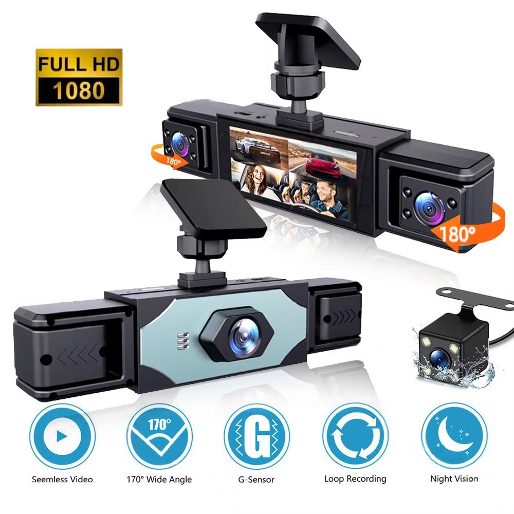 360 Degree View 4 Channel Dash Cam Front and Rear Inside Left Right, Dash Camera