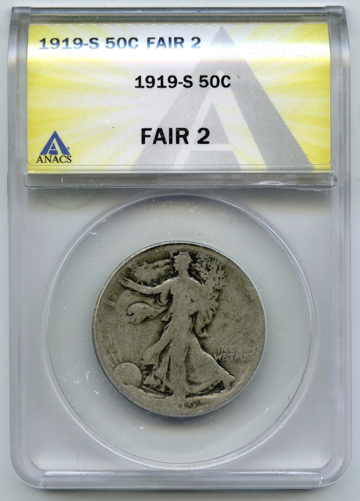 1919-S Walking Liberty Silver Half Dollar ANACS Fair 2 - San Francisco Mint R130