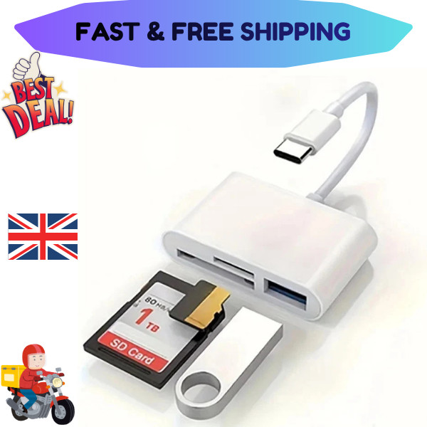 USB C to SD Card Reader, 3-in-1 Hub Converter, Micro SD TF Memory Type-C Adapter