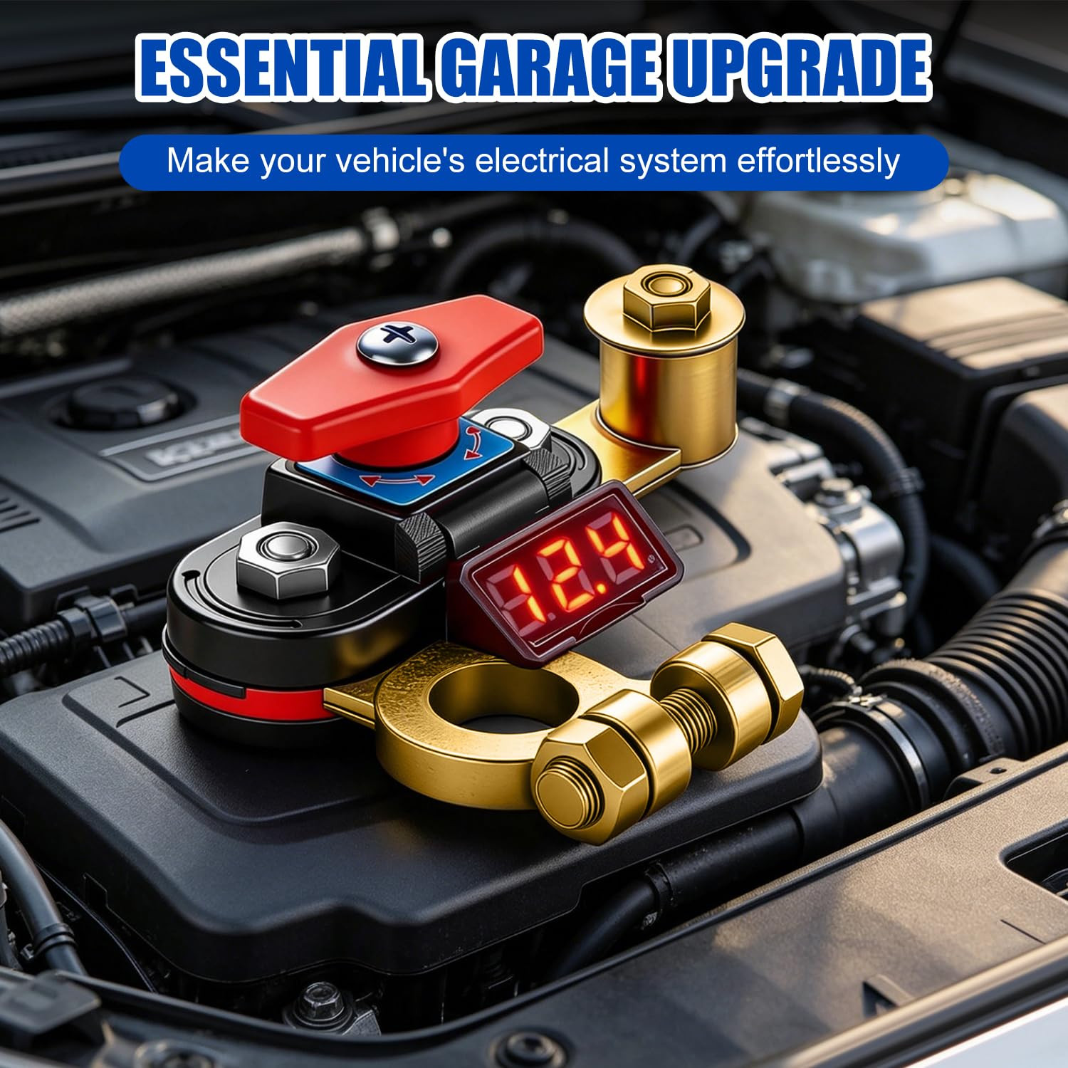 Universal Car Battery Disconnect Switch Leak Protector with LED Voltage,Copper M