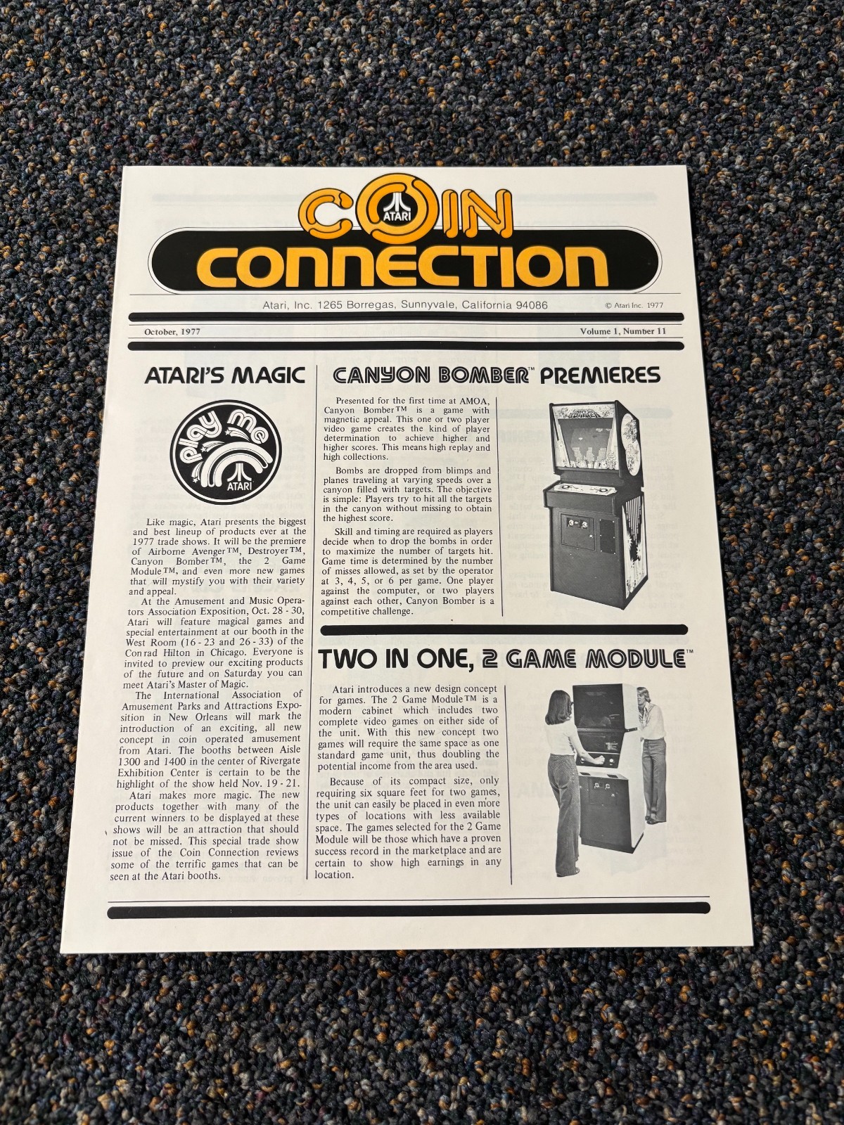 1977 FACTORY ORIGINAL ATARI  COIN CONNECTION VOL 1 NUMBER 11 NEWS LETTER 4 PAGE