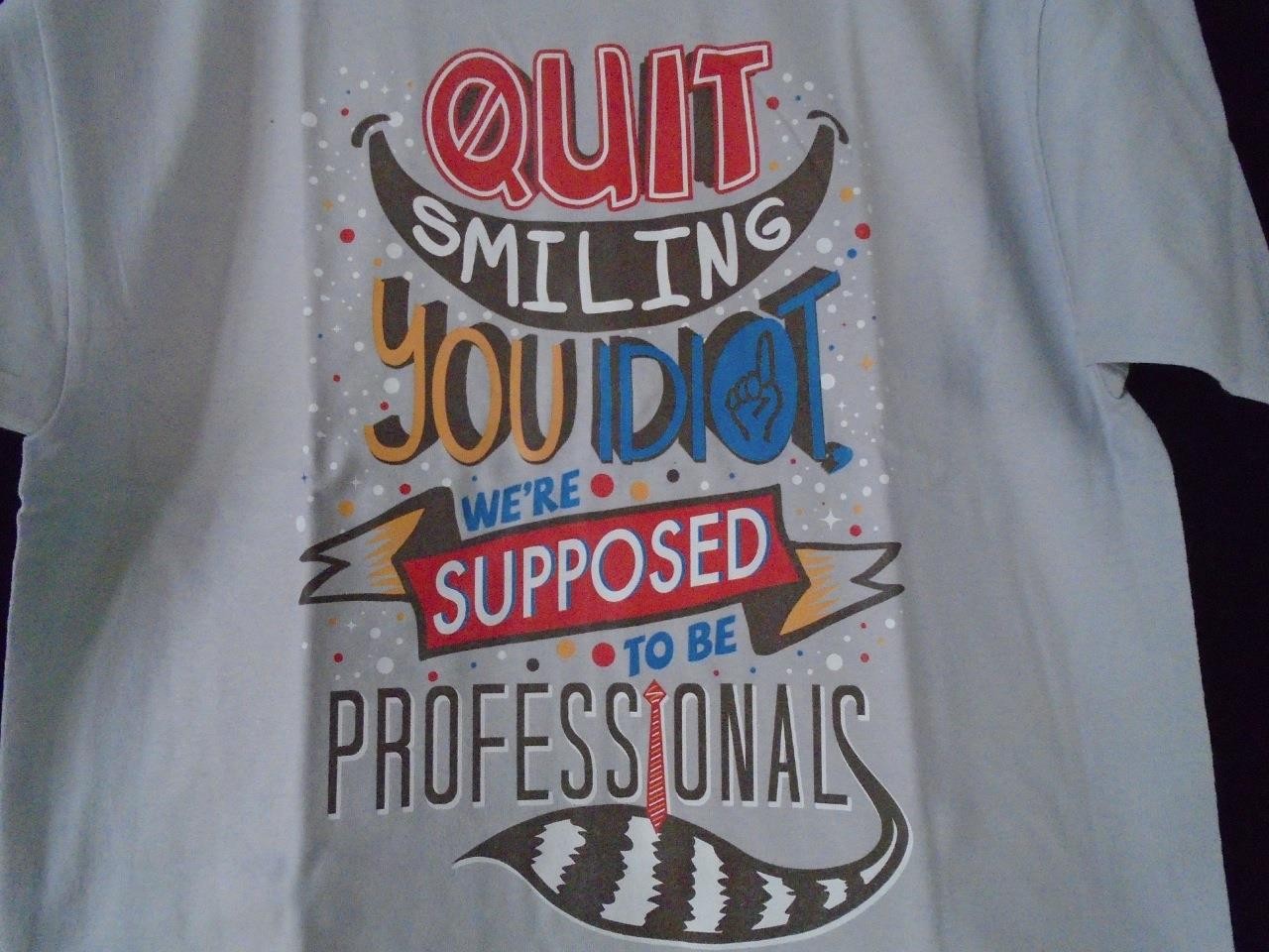 TeeFury Guardians MEDIUM "Quit Smiling Idiot" Rocket Racoon Parody Shirt GRAY