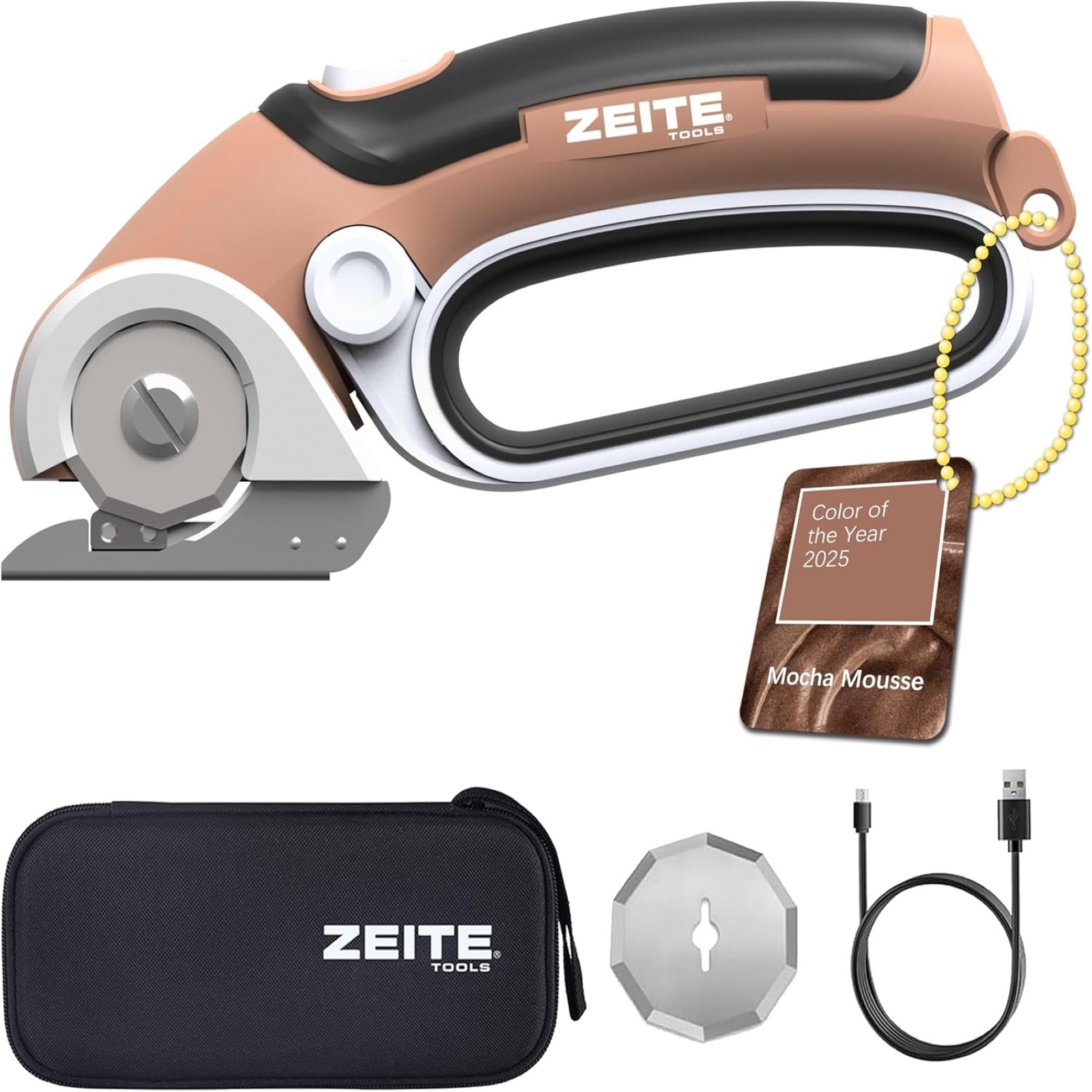 4V Cordless Electric Scissors Cardboard Cutter with 2 Blades Storage Case, Mocha