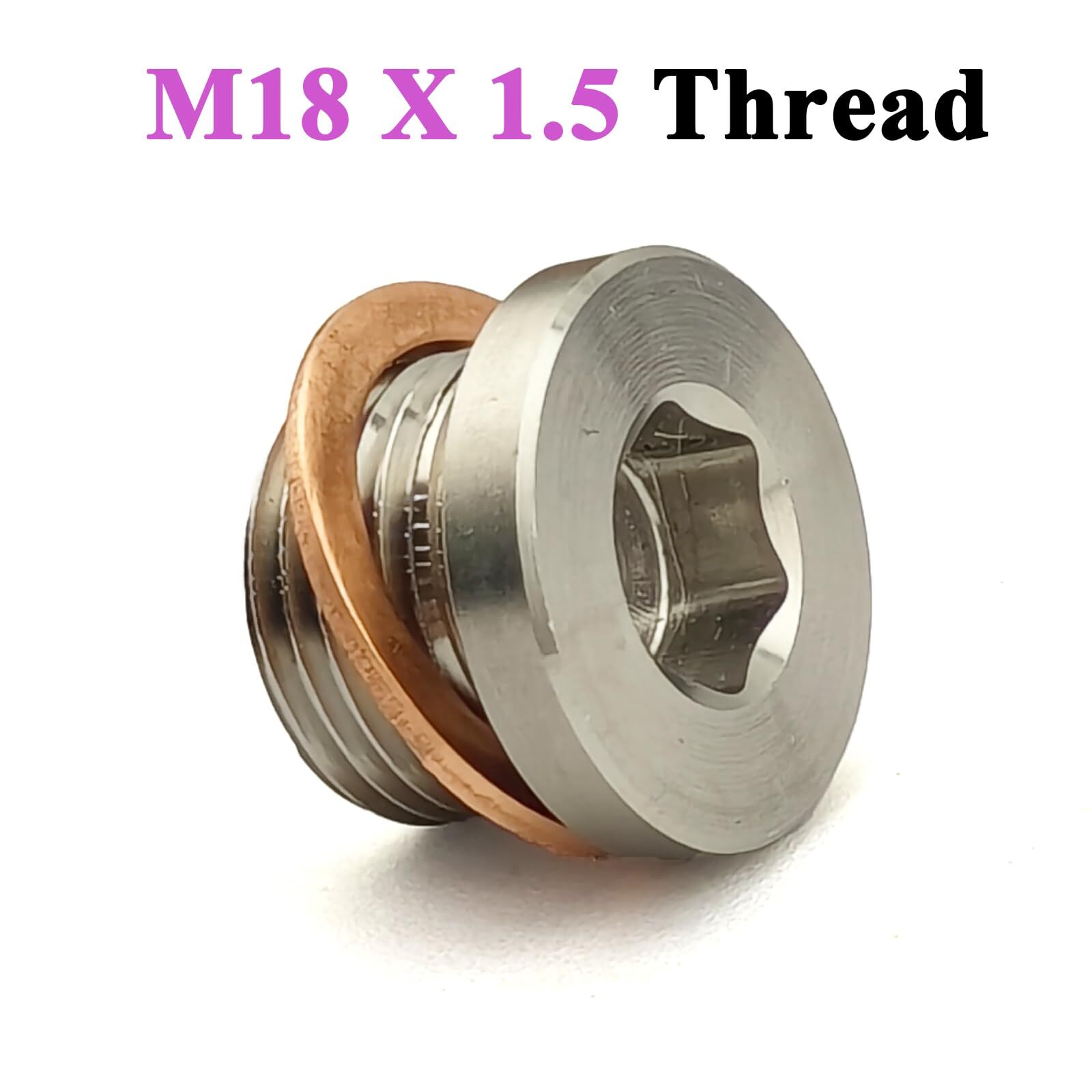 1-Pack M18x1.5 Thread O2 Oxygen Sensor Plug with Copper Washer 304 Stainless