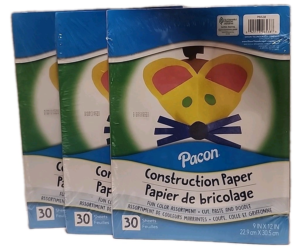 Pacon Assorted Multi-Purpose Construction Paper 30 Sheets Lot Of 3 (DGT181)