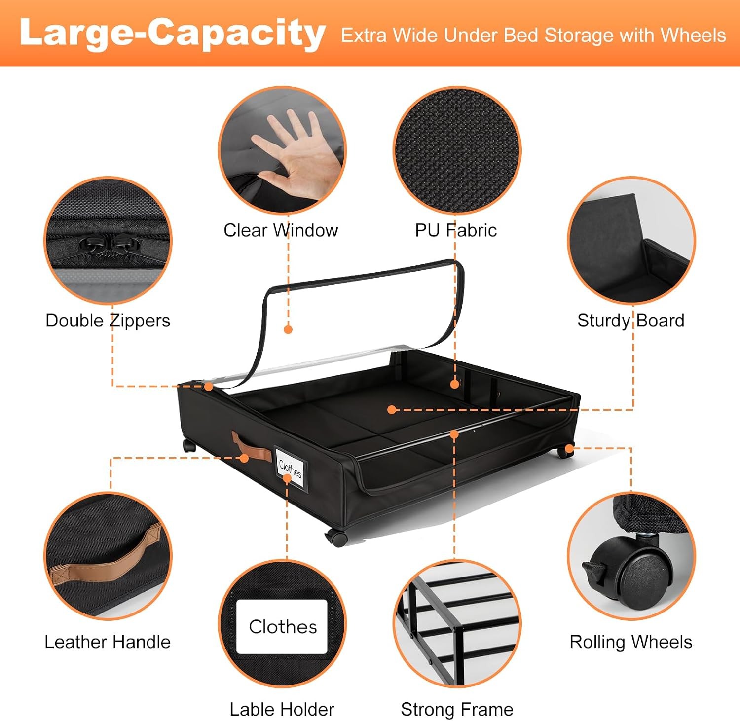 80L 2-Pack Under Bed Storage w/Wheels, Clear Lid, Black