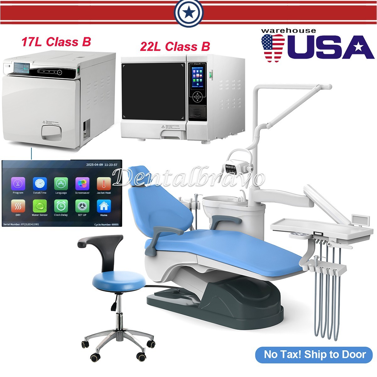 Dental Unit Chair Computer Controlled / Autoclave Sterilizer 17L/22L Class B