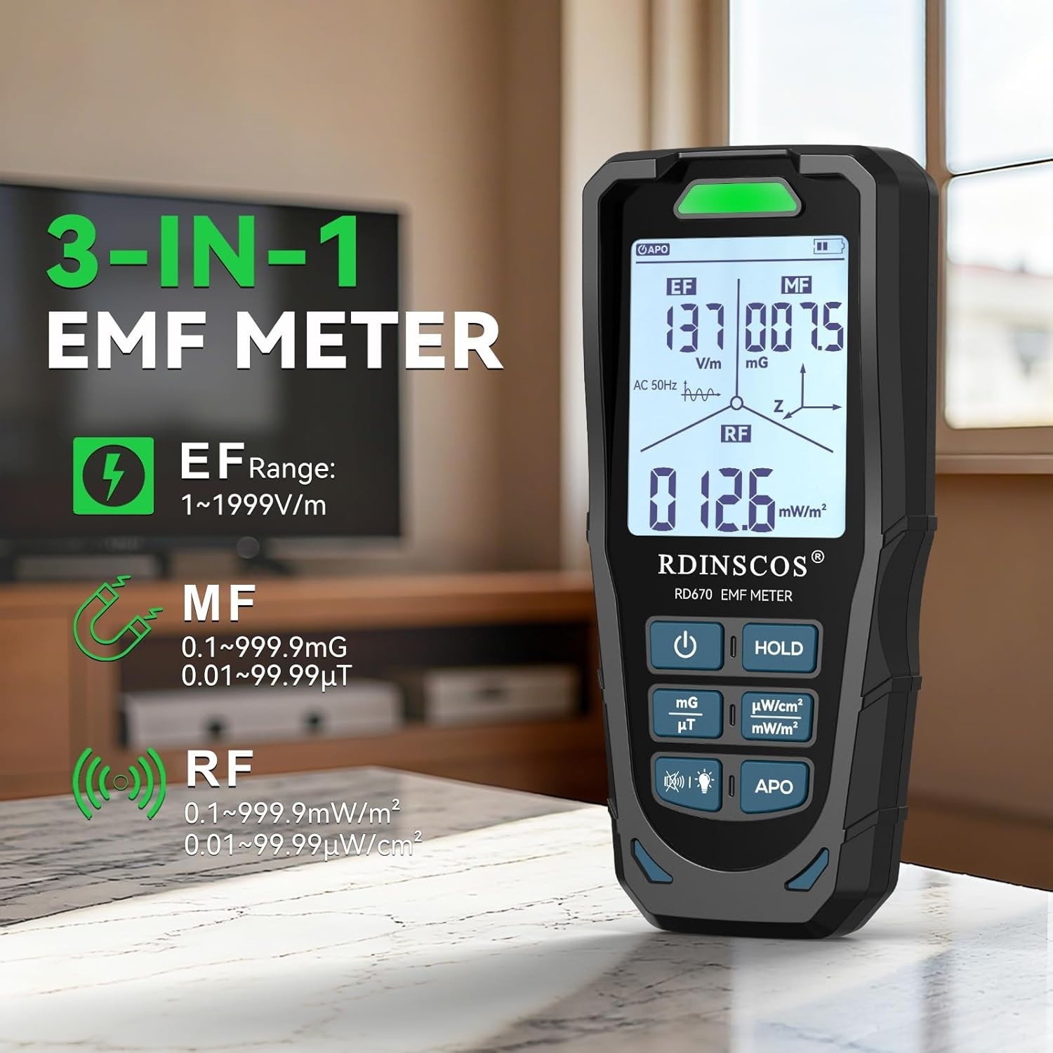 Electric Magnetic RF Field Tester LCD Display