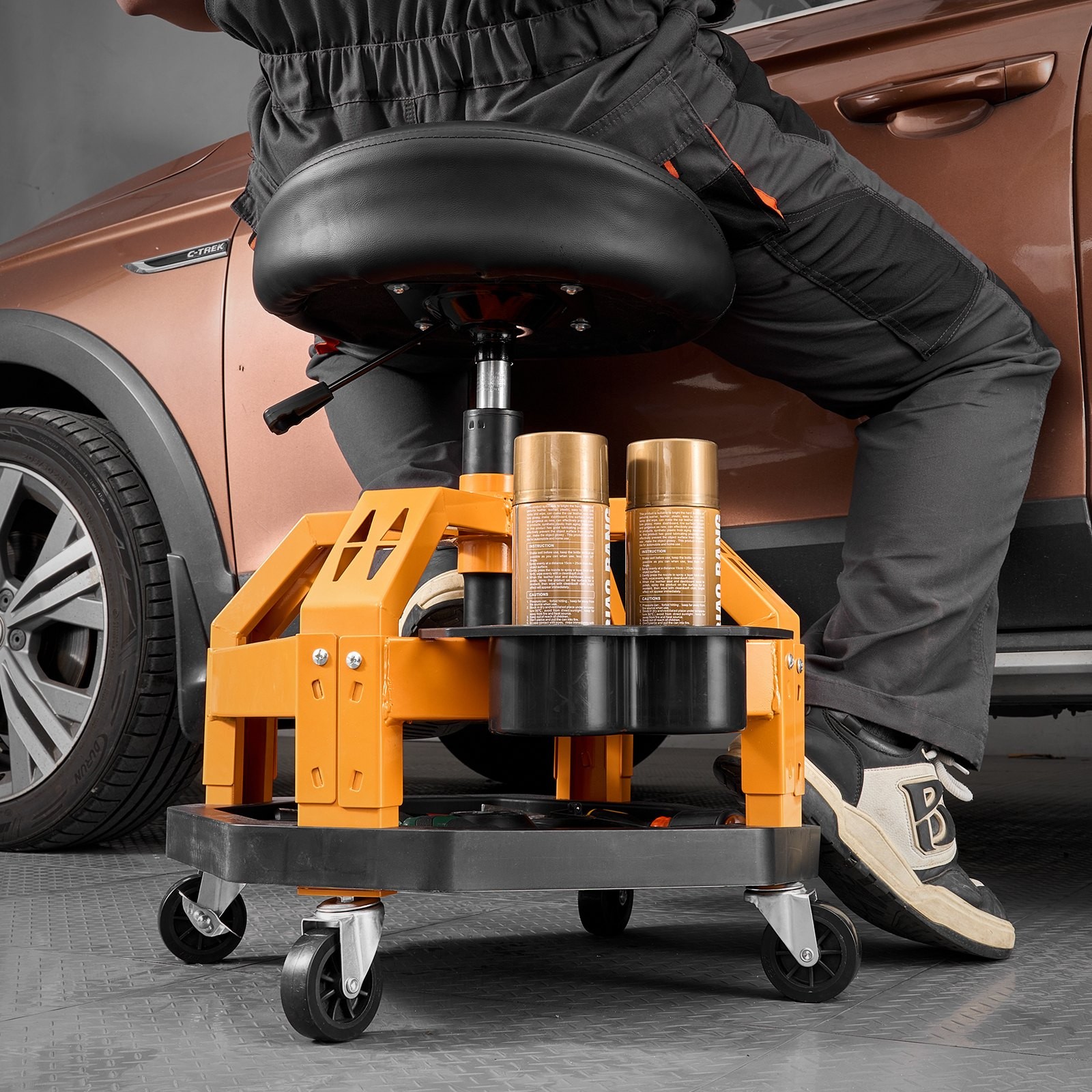 Rolling Shop Stool Heavy-Duty Garage Work Seat 300 Lbs Load With Caster