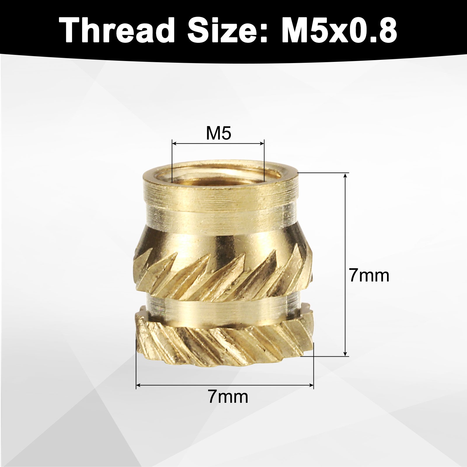 100pcs M5 Threaded Inserts Brass Heat Set Insert M5x7mm, OD 7mm Knurled Nuts