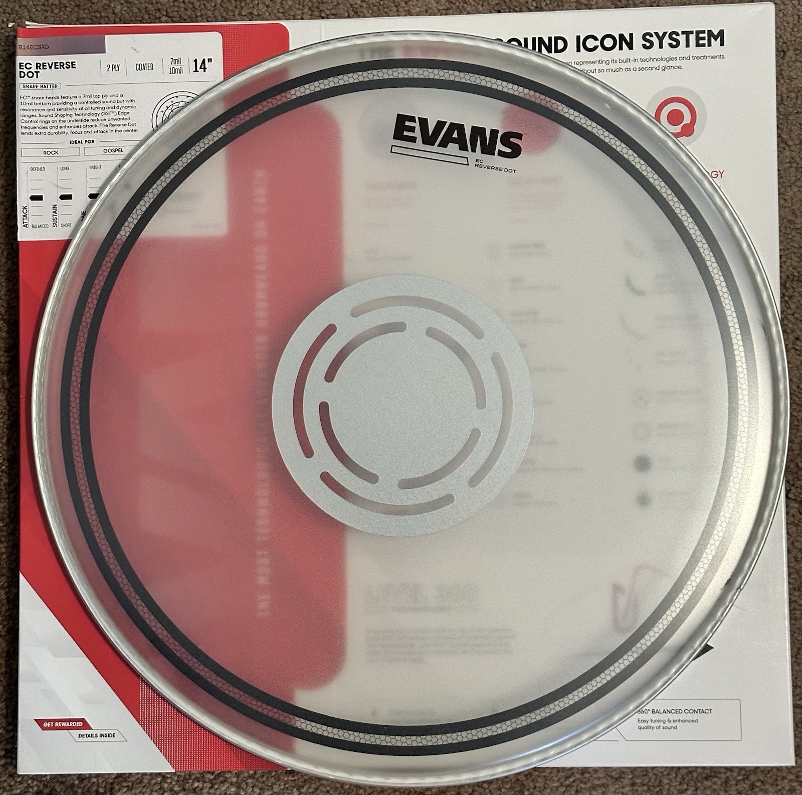 2 Bundle Snare Drumheads- Evans EC Reverse Dot and G1 Clear - 14"