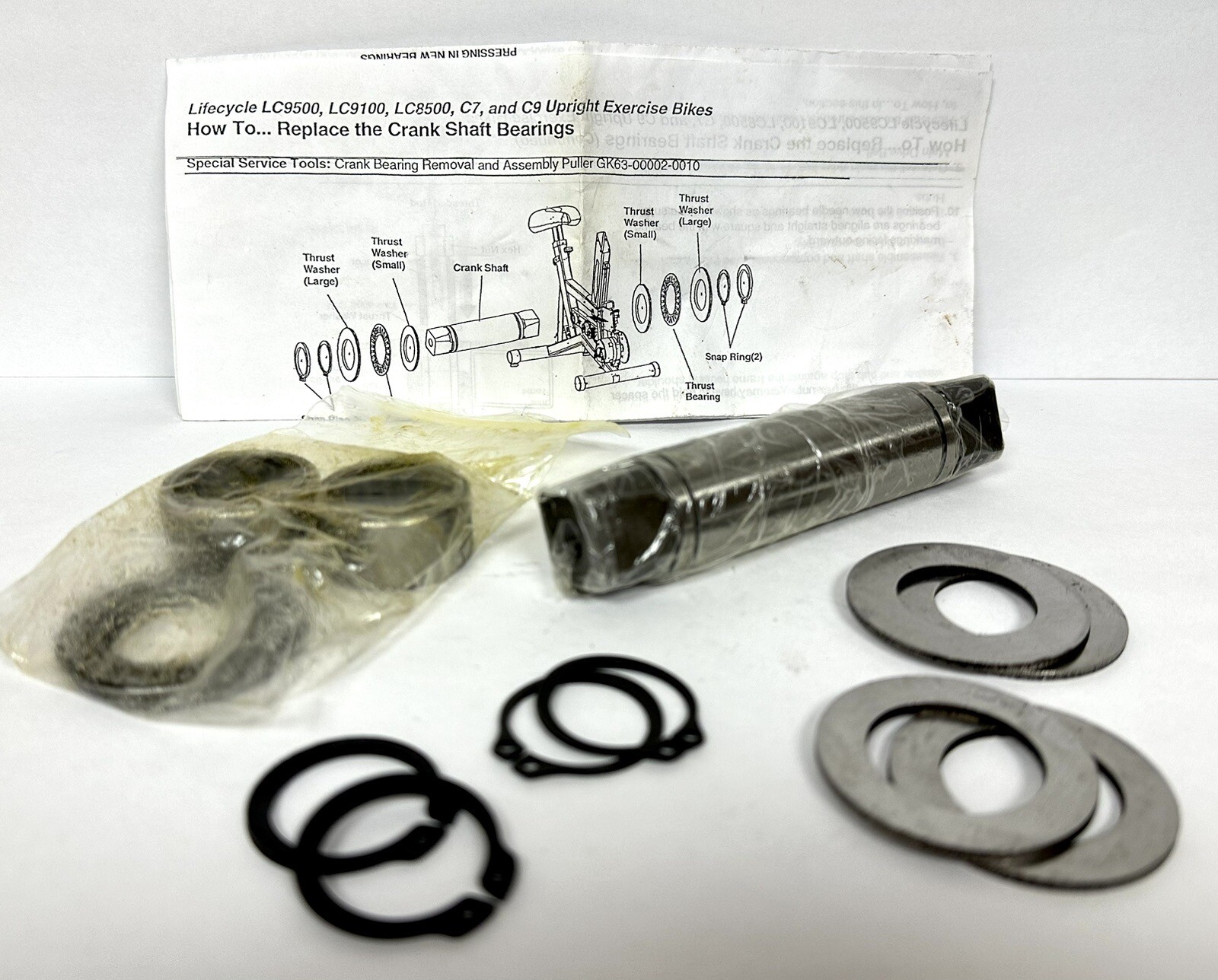 Lifecycle LC9500, LC9100, LC8500, C7, C9 Exercise Bike Crank Shaft & Bearing Kit