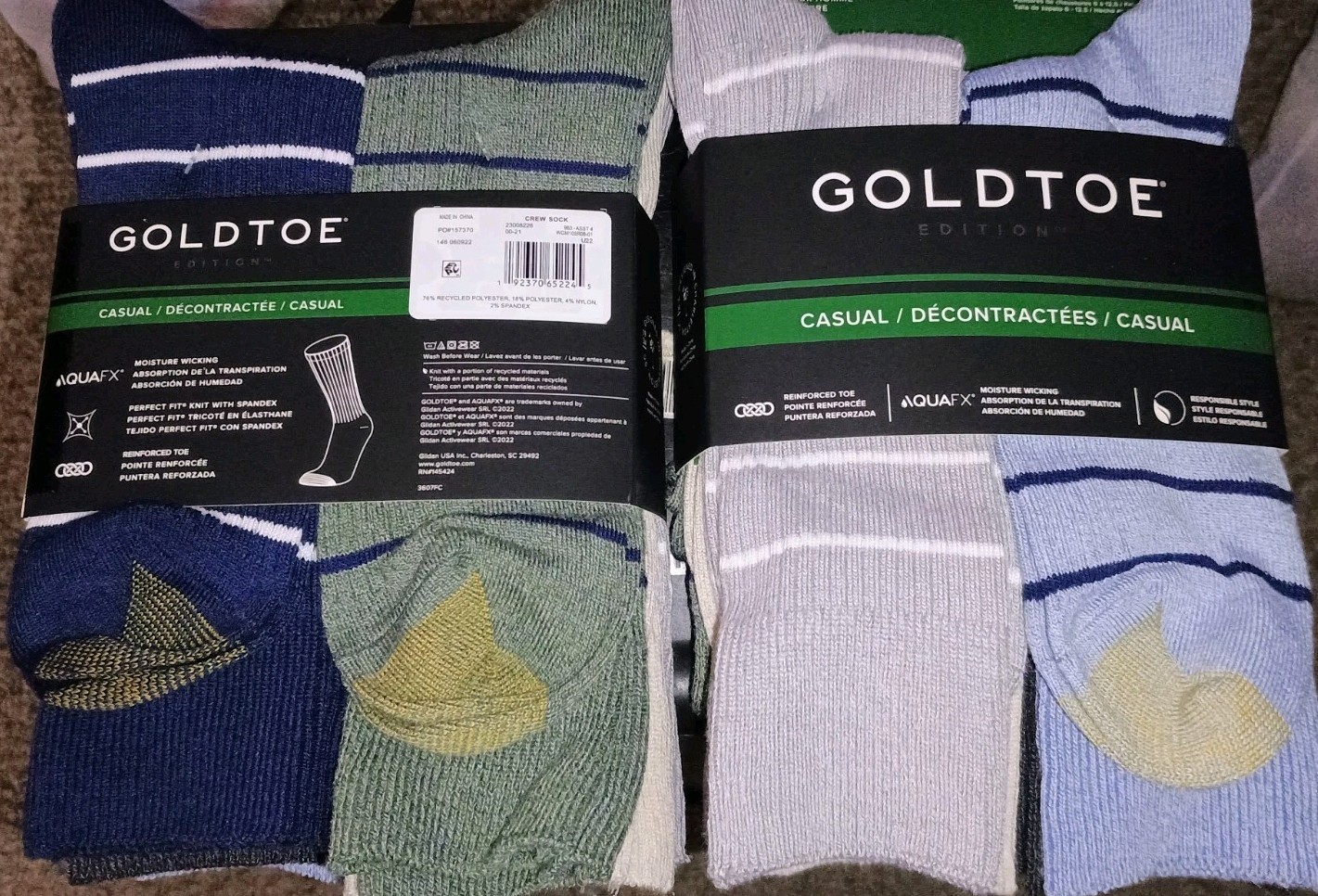 NEW 12 Pair Total GoldToe Ribbed Striped Casual Crew Socks Gold Toe 2 Packs of 6