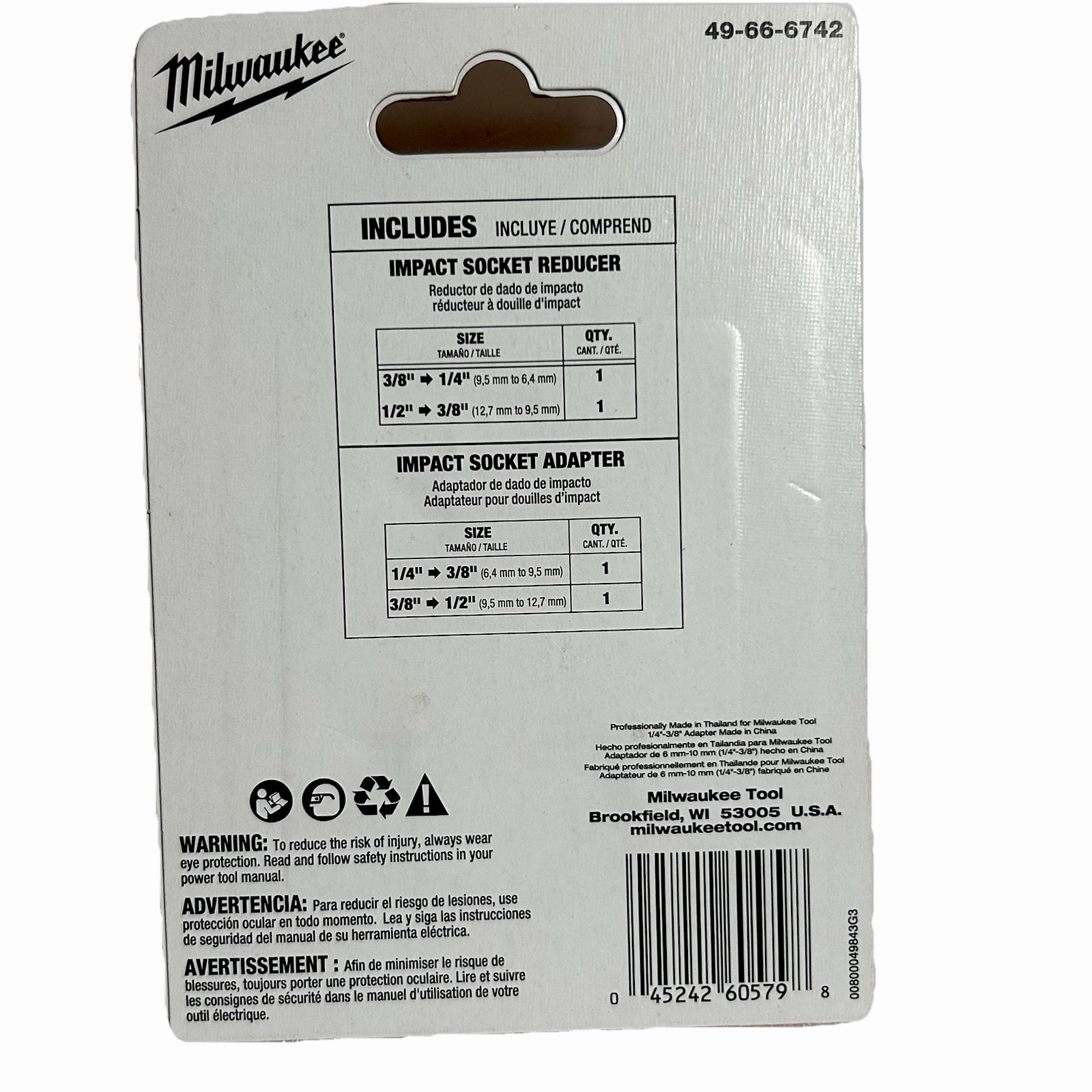 Milwaukee SHOCKWAVE Impact Duty 4pc Socket Adapter Set 1/4 3/8 1/2 49-66-6742