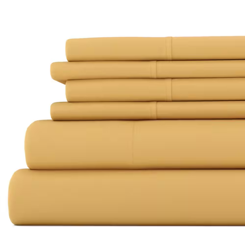 6-Piece Gold Solid Microfiber King Sheet Set Free Shipping New