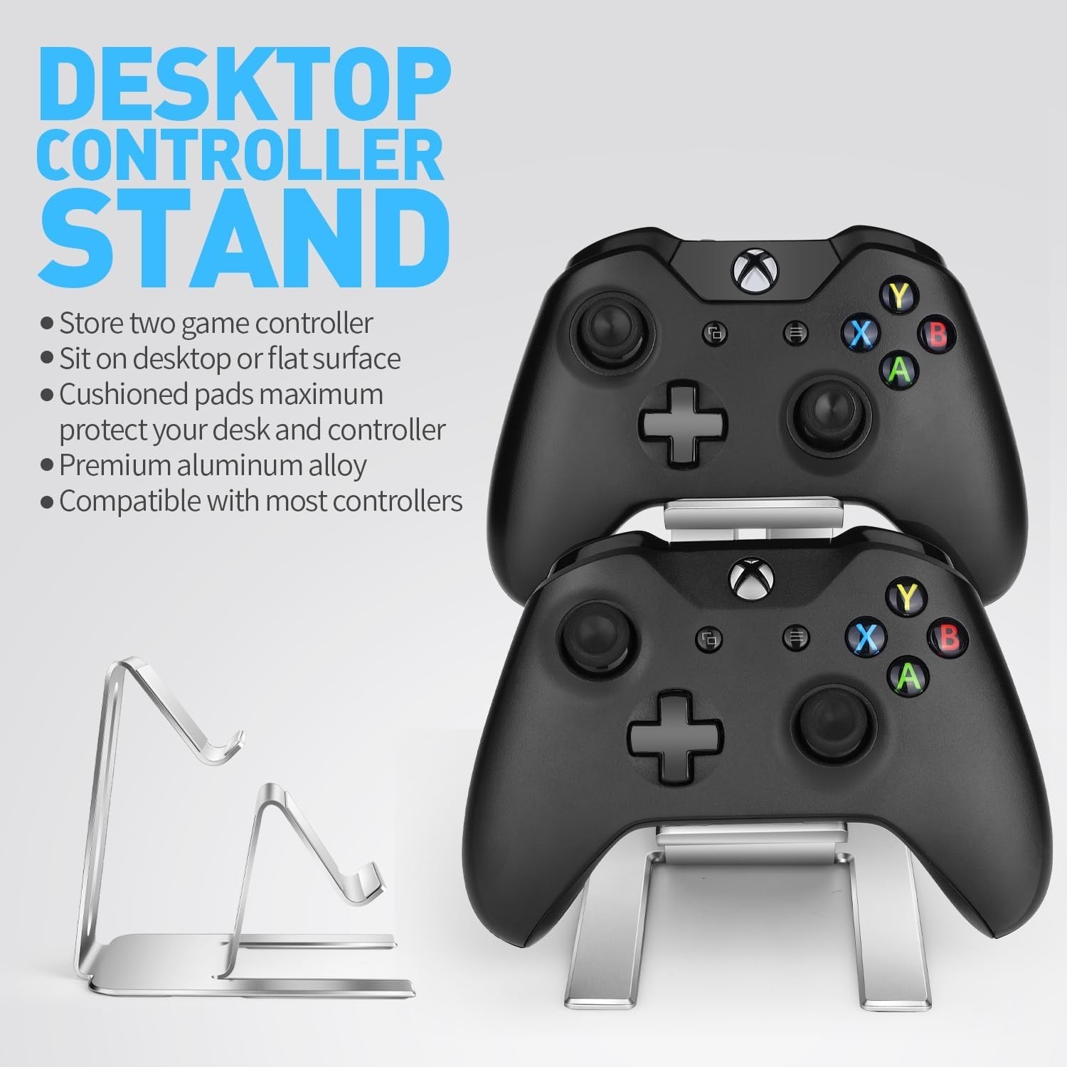 Compact Desktop Display Stand for Two Game Controllers, Space-Saving Design