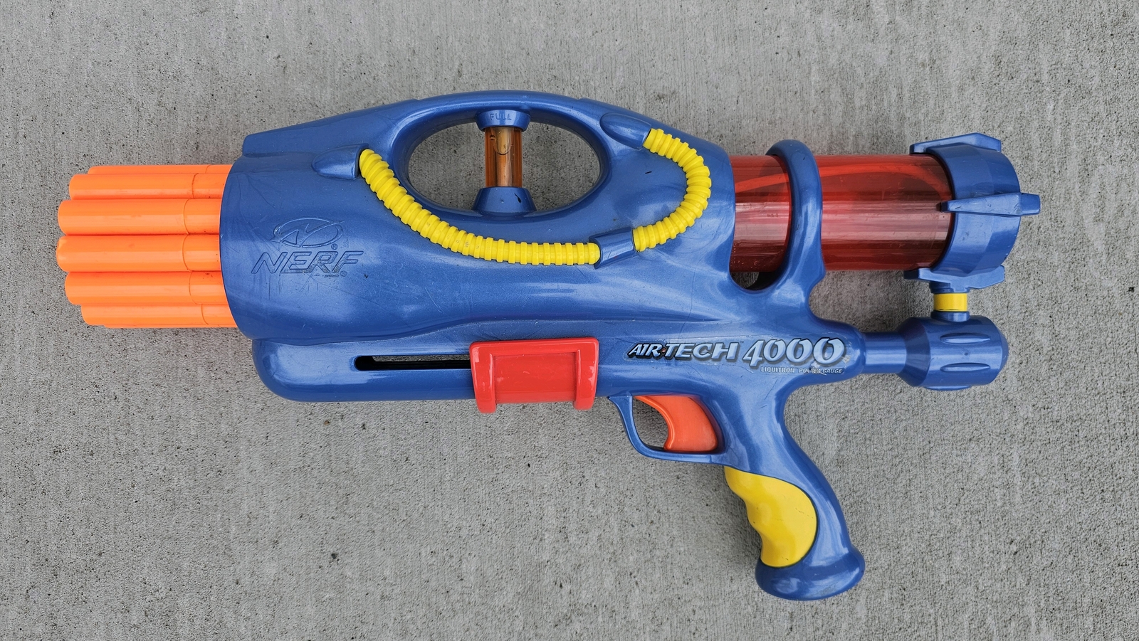 2002 Nerf Air Tech 4000 AT4K Liquitron Power Gauge Hasbro 12 Shot Air Pump Blue