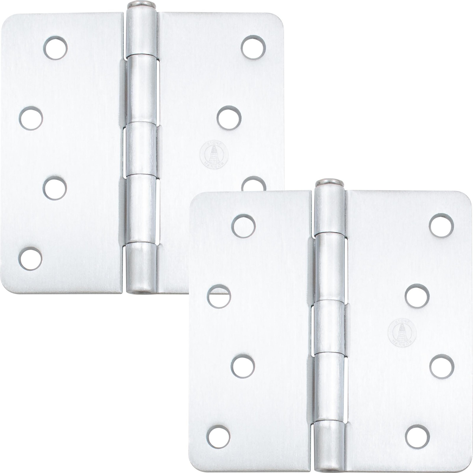 Standard Hinge, 4 Inches, 1/4" Radius Corner, 2-Pack, Satin Chrome by Stone Harb