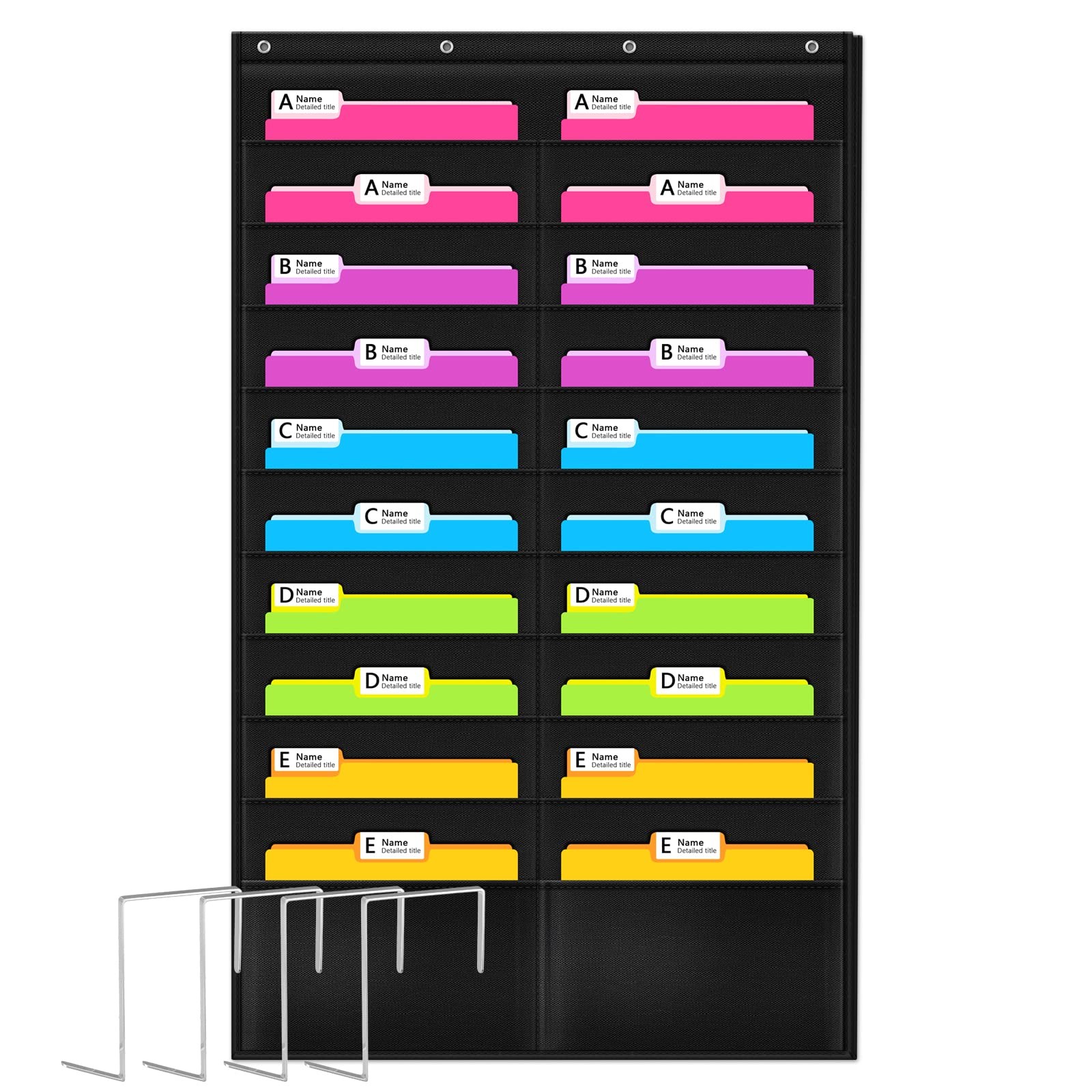 Godery Folder Pocket Chart (Black), Cascading Wall Organizer 20 Pocket, Black