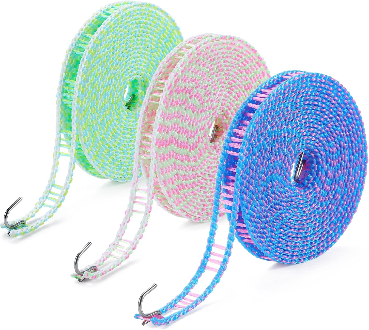 3-Pack Windproof Clothesline with Hooks – Super Strong and Durable  16ft