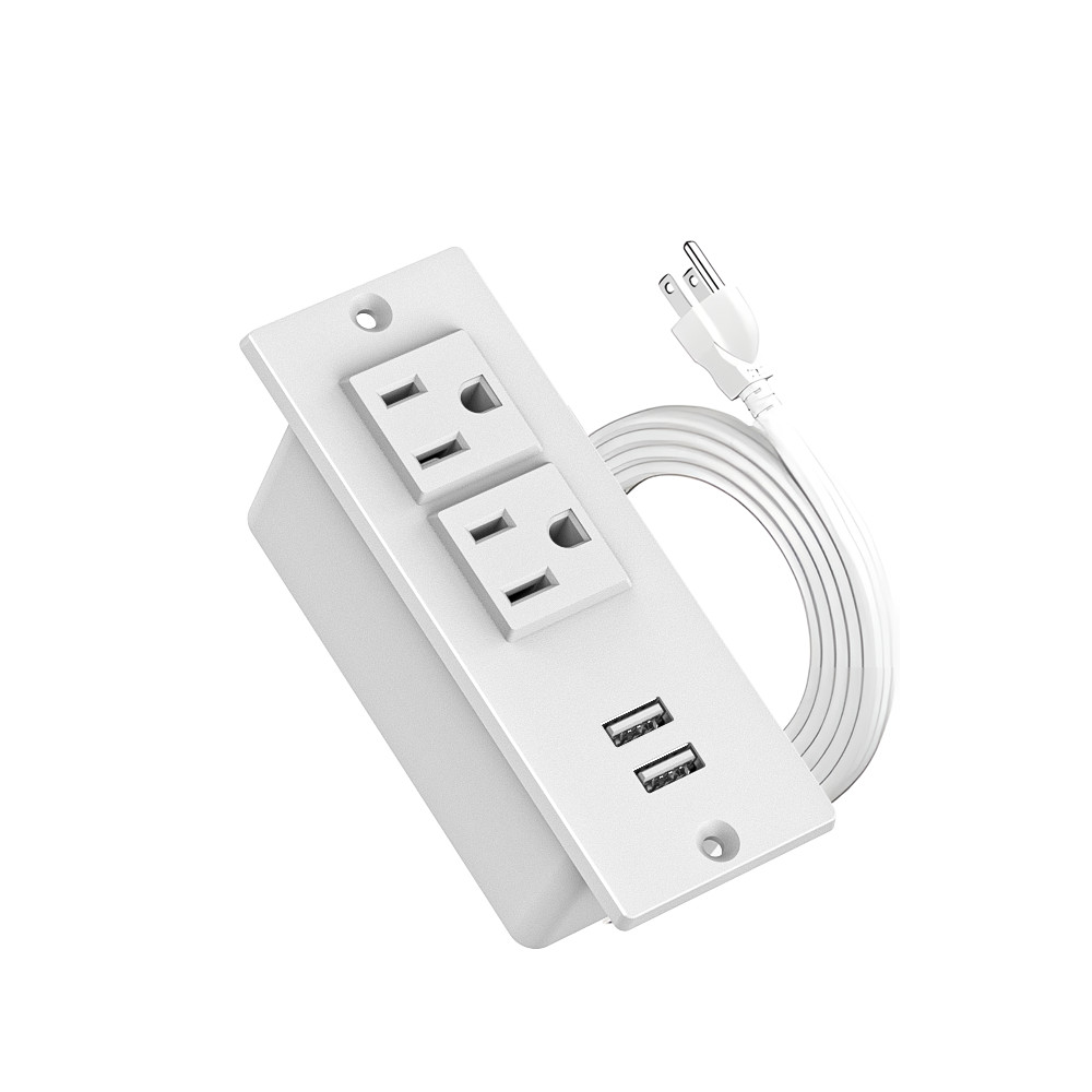 Mini Flush Mount Power Strip with 2 AC Outlets & 2 USB-A Ports for indoor spaces