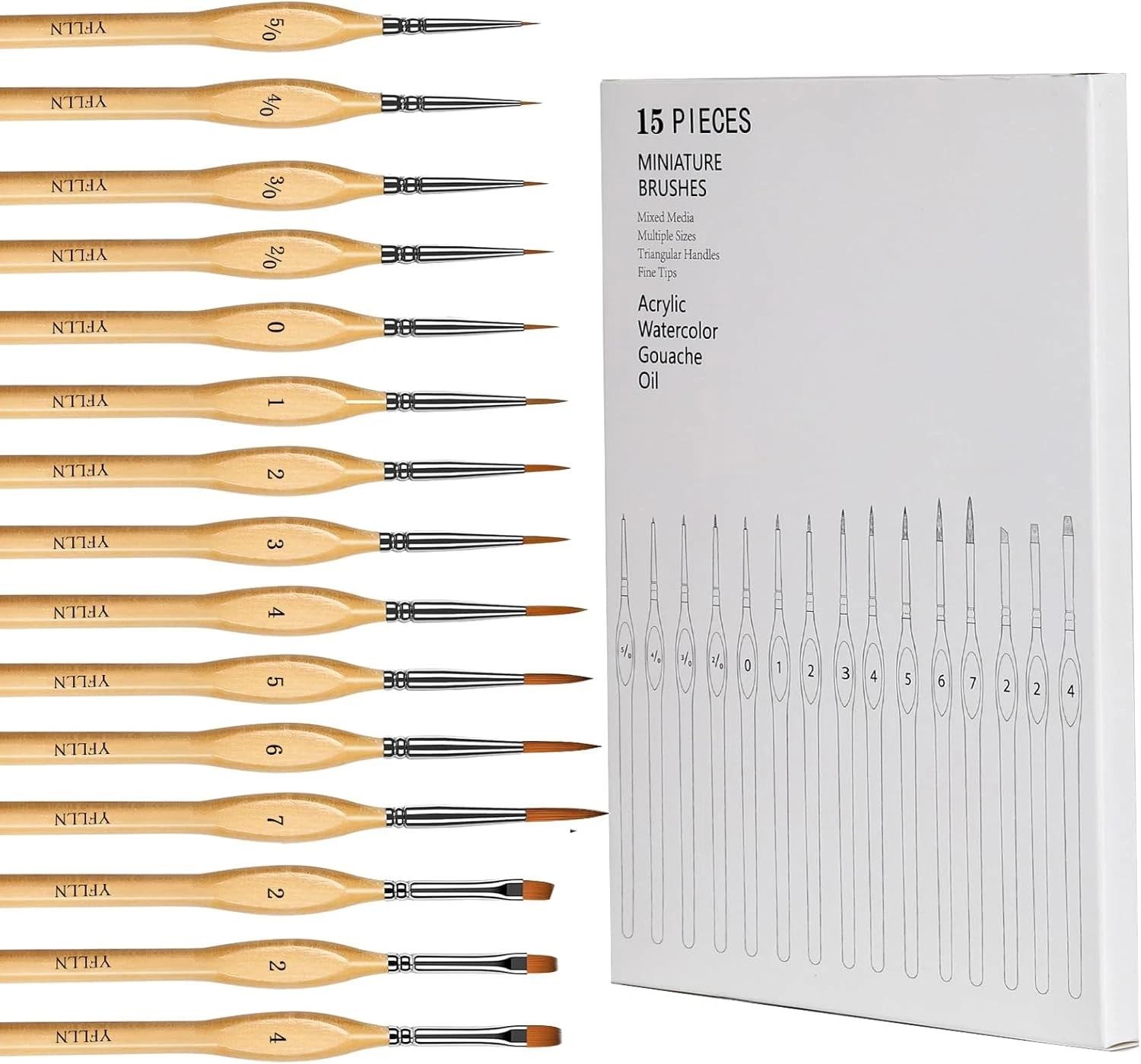 15PCS Miniature Paint Brushes Fine Detail Set for Model Acrylic Watercolor