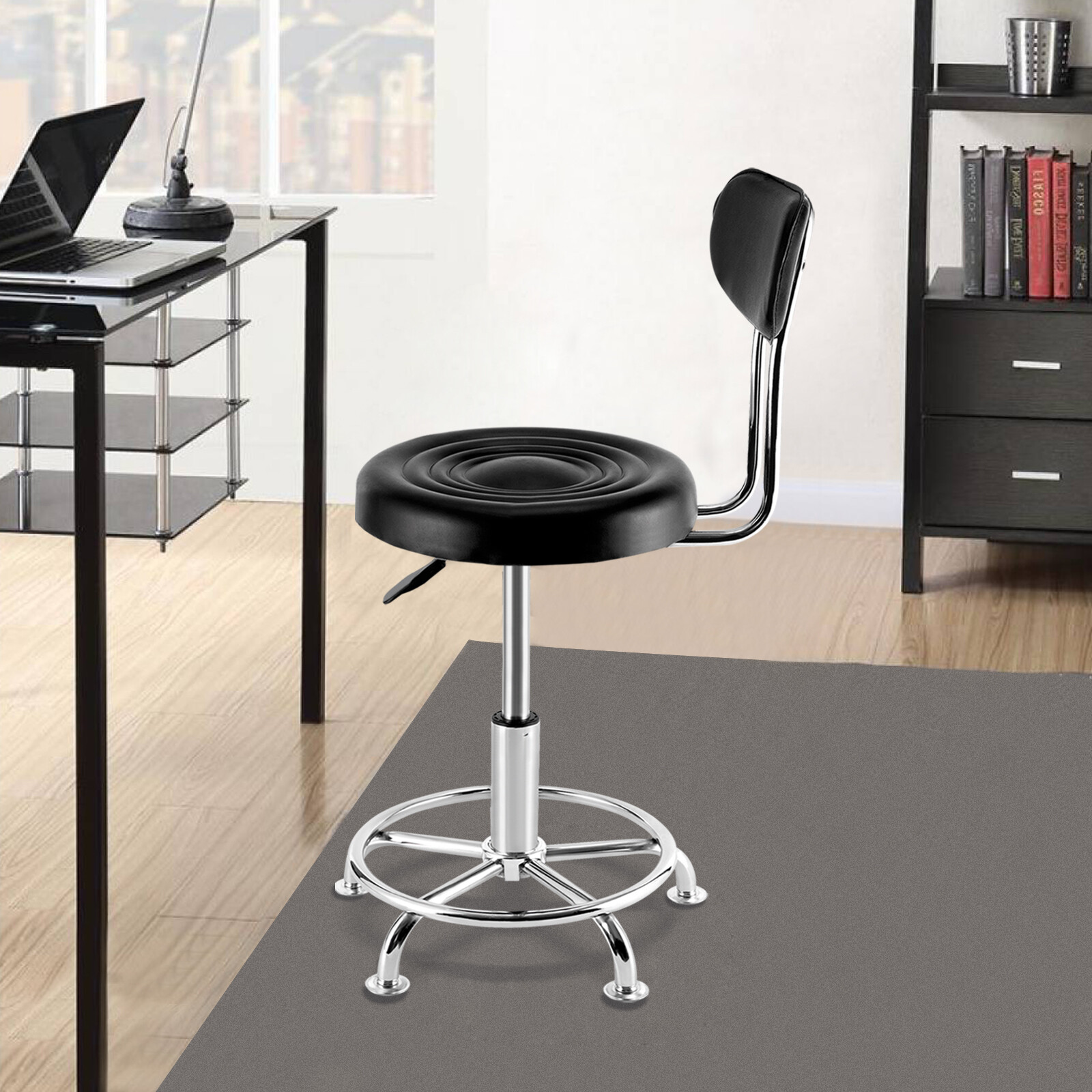 Leather Stool Work Shop Seat Chair Height Adjustable Garage Stool With Backrest