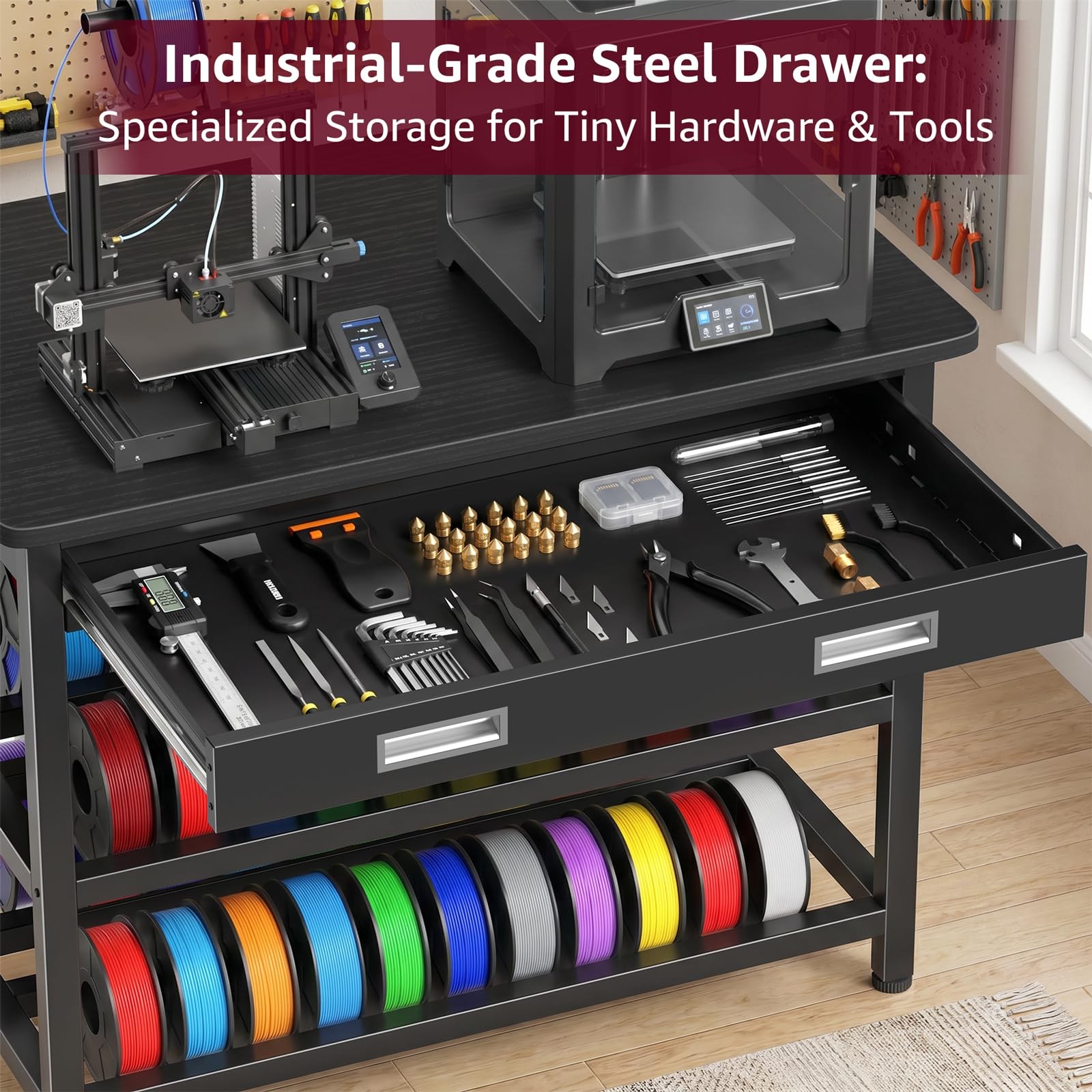 3D Printer Stand with Filament Storage - Heavy Duty 3D Printer Table with Met...