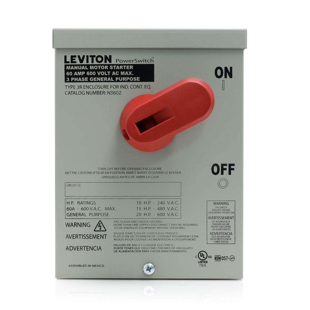 Leviton 60 Amp, 600 Volt, Toggle In Type 3R Enclosure, Double-Pole, AC Motor ...
