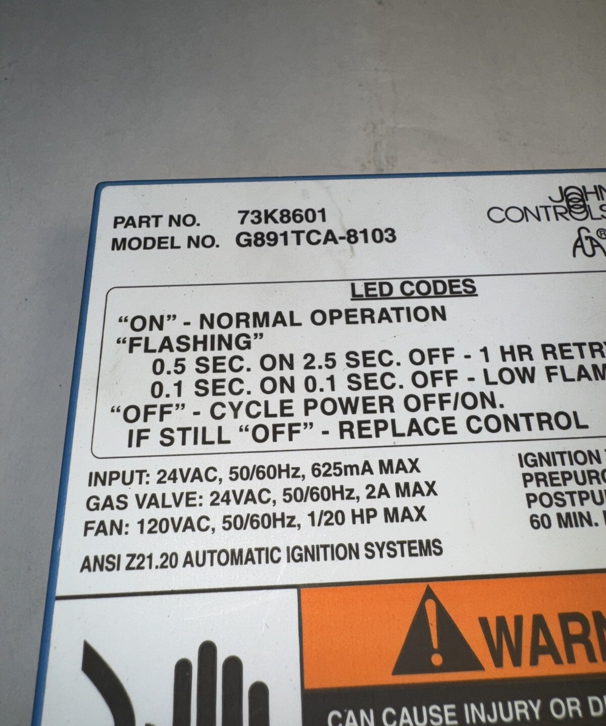 Lennox 73K8601 Pulse Ignition Control G891TCA-8103