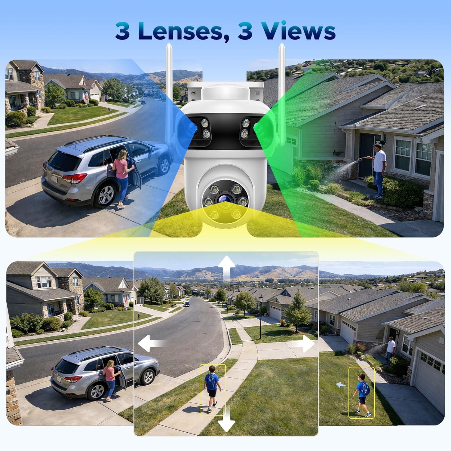 CAMCAMP 10CH 4K NVR Wireless Home Security Camera System Triple Len WiFi Cameras