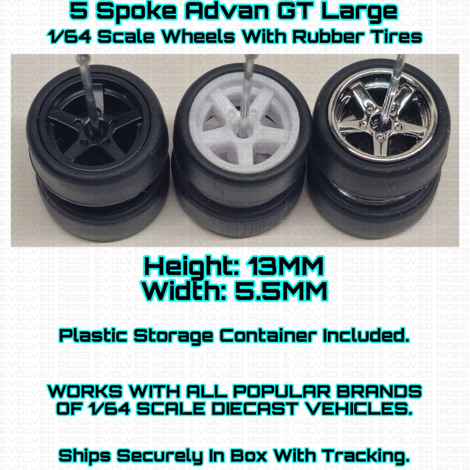 5 SPOKE ADVAN GT LARGE Real Rider Wheels Rubber Tire For 1/64 Scale Hot