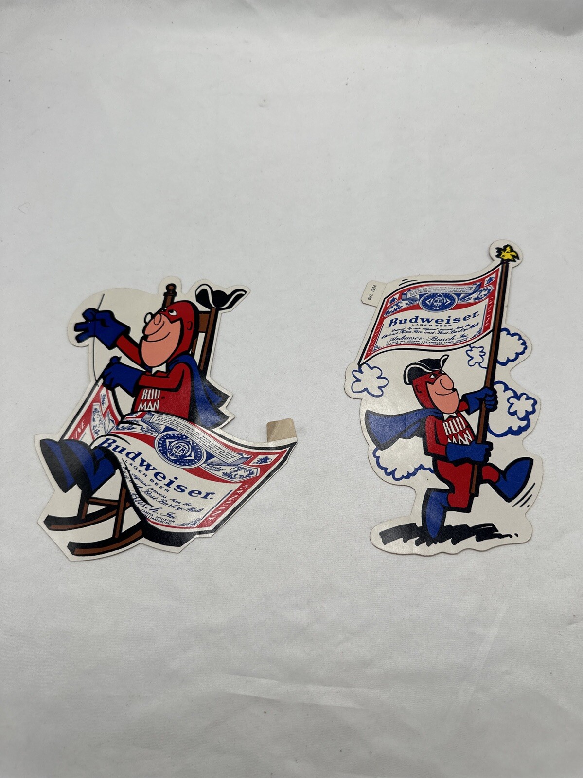 Two Vintage BUD MAN 1976 Bicentennial Budweiser Bud Stickers