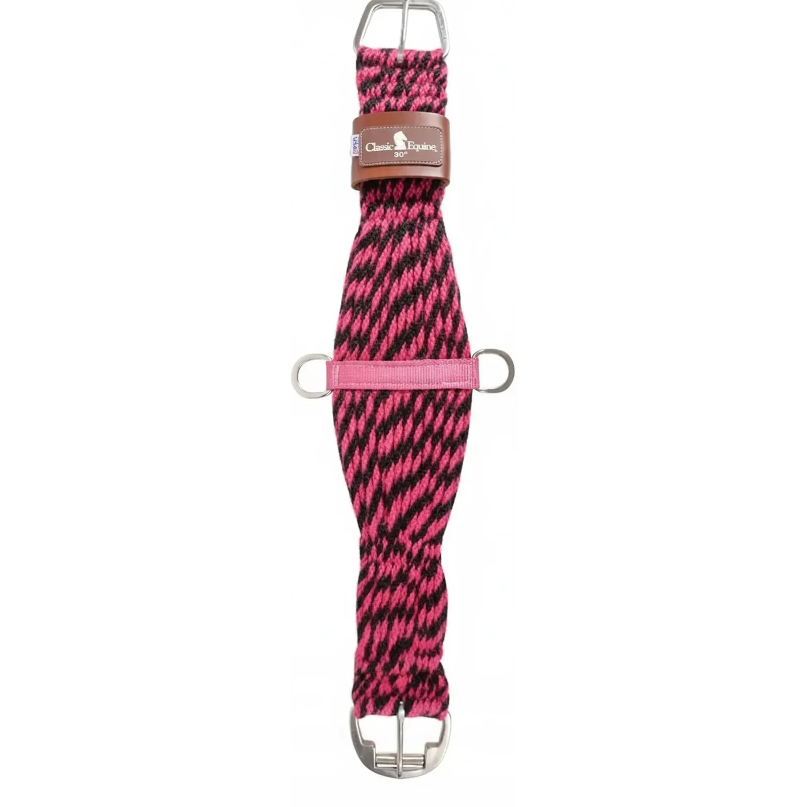 Classic Equine Pink & Black Mohair Cinch - 27-Strand 100% Mohair Western Horse