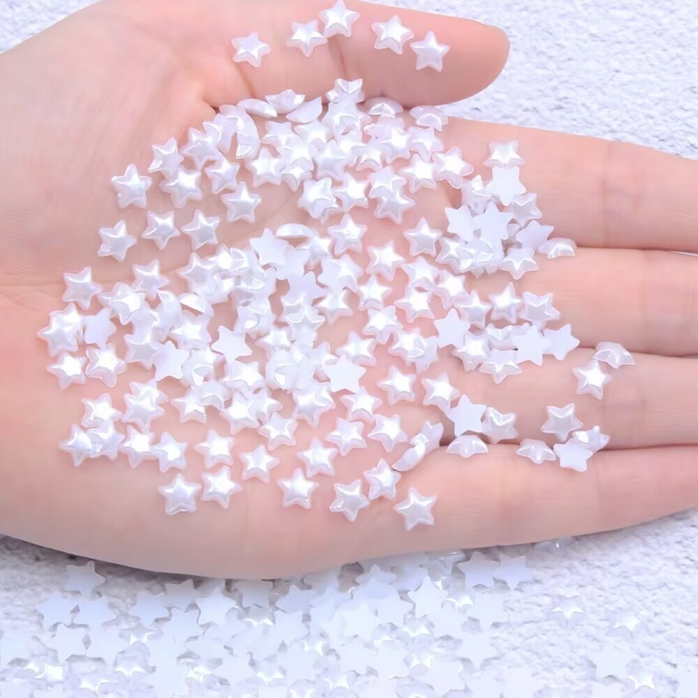 500 Pure White Acrylic Half Pearl Tiny Star Flatback Beads 6mm No Hole Scrapbook