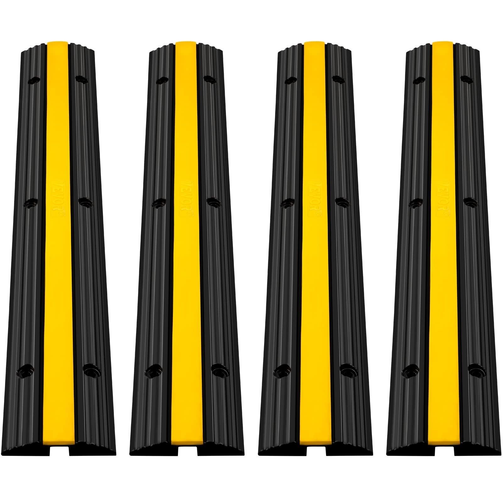 VEVOR 4 Pack of 1-Channel Rubber Cable Protector Ramps Heavy Duty 22046Lbs Load
