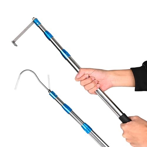 6.3 Ft Truck Cargo Grabber Reach Retriever Tool with Two Hooks, Pickup White