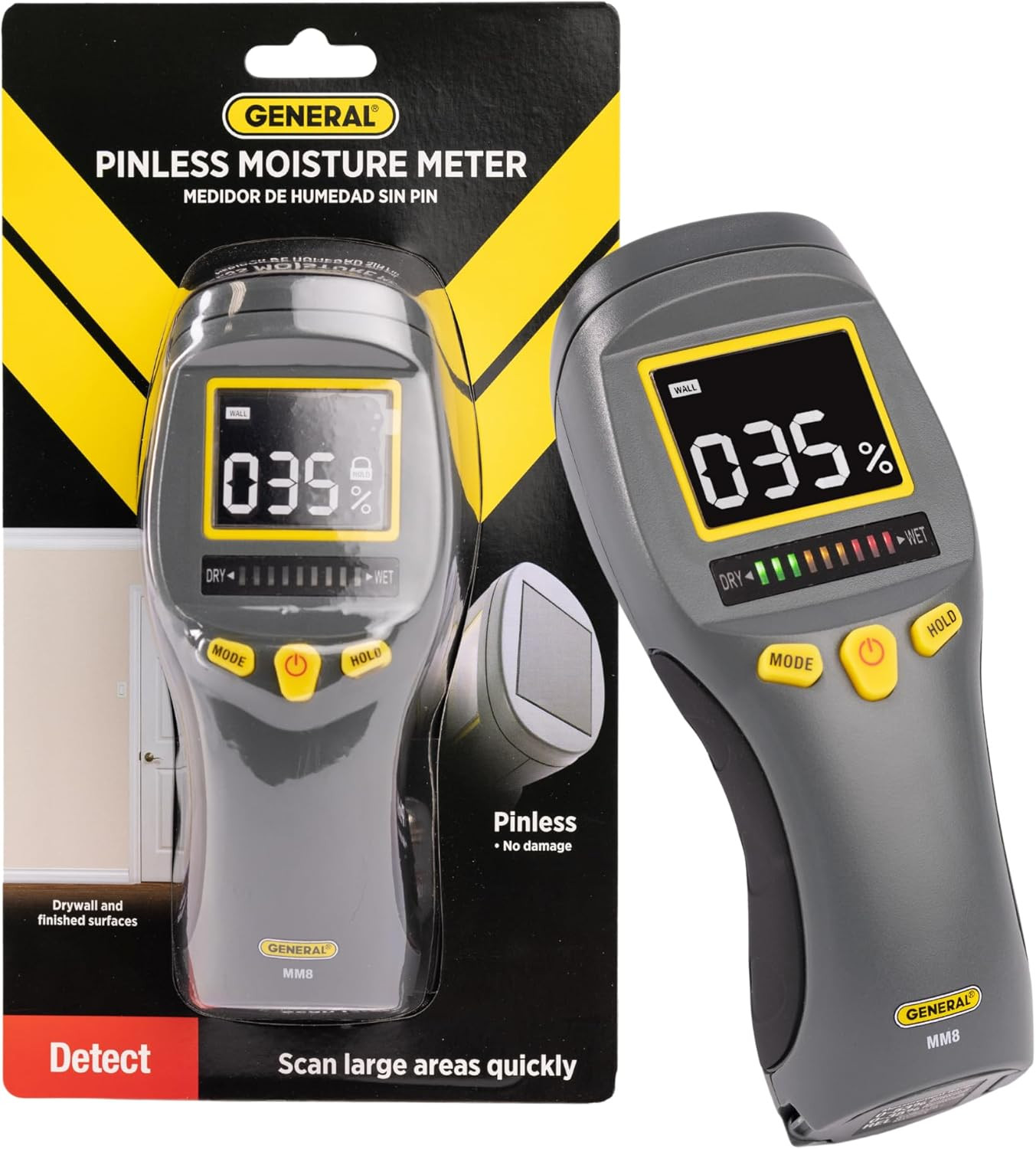 LCD Moisture Meter #MM8 - Leak and Humidity Detector - Pinless and Non-Invasive