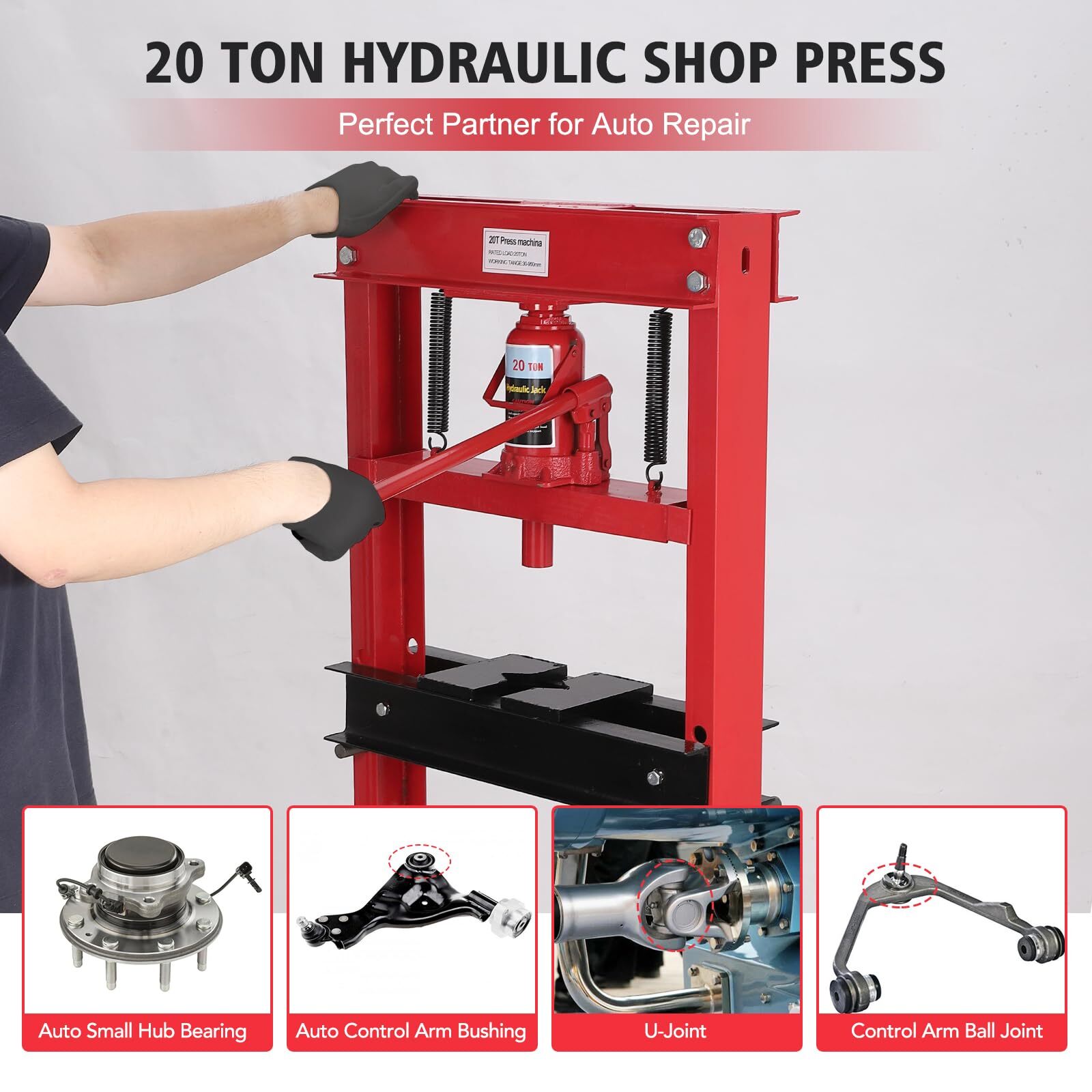 20 Ton Hydraulic Shop Press with Press Plates H-Frame Adjustable Working Table