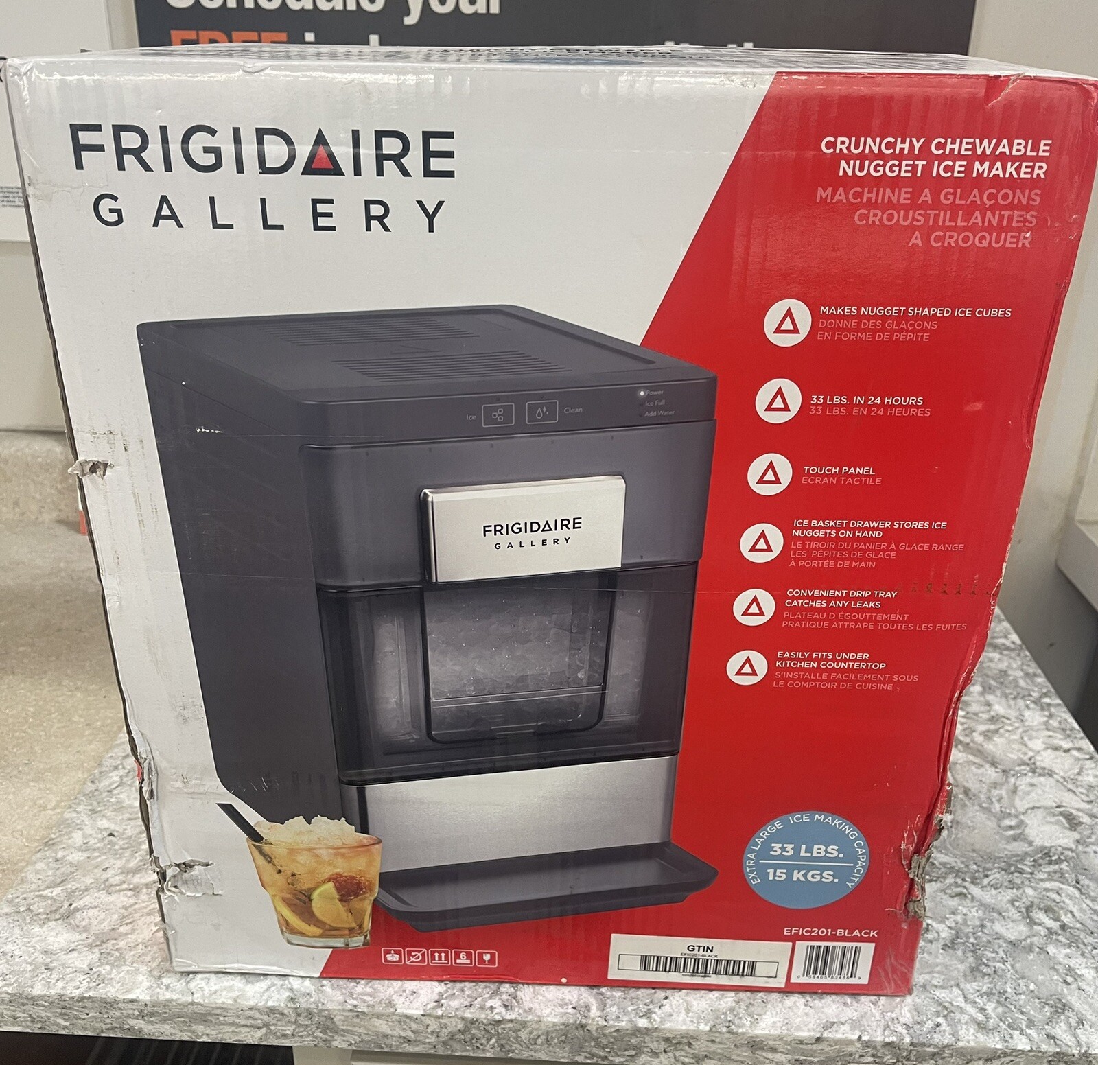 Frigidaire Gallery 33 lbs. Touchscreen Nugget Ice Maker Stainless Steel / Black