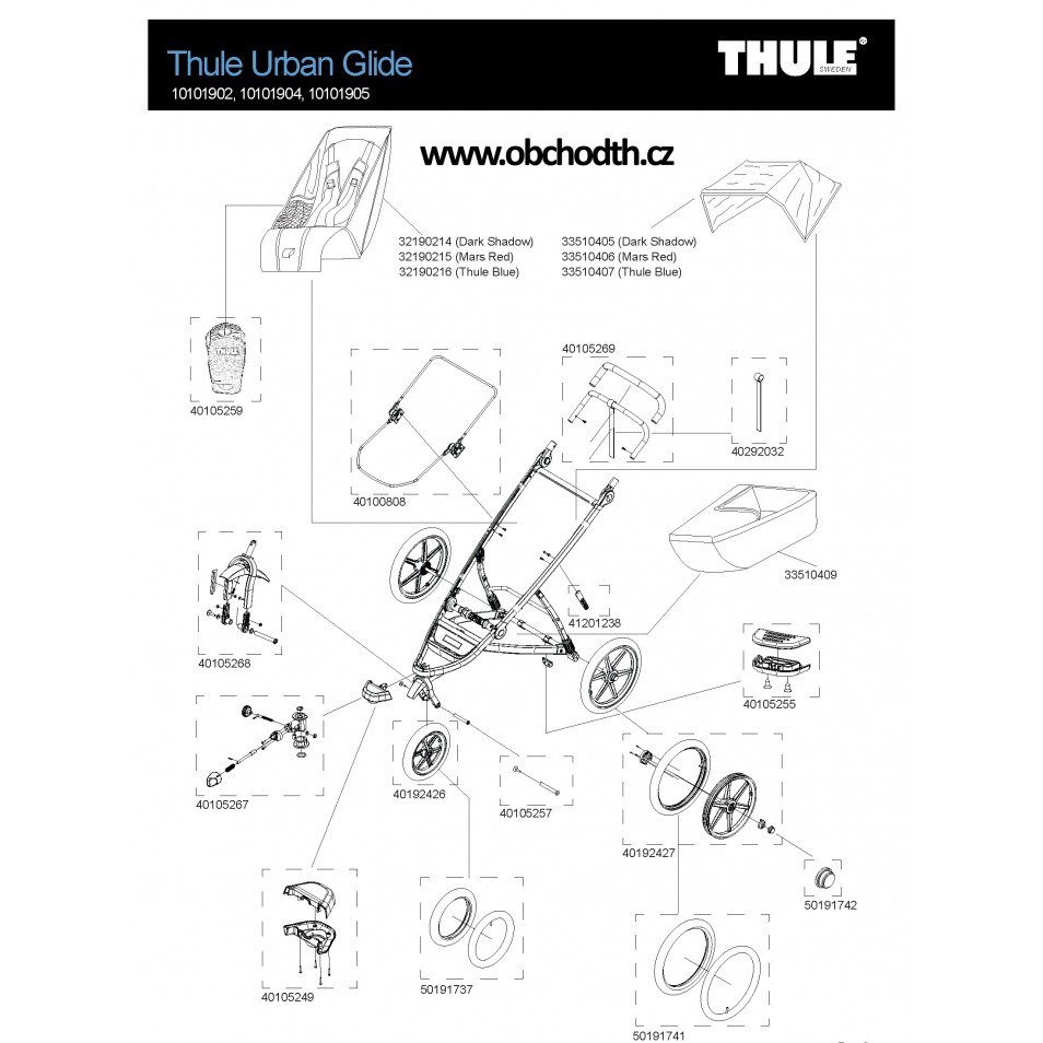 Thule Urban 1 Glide Canopy Skeleton Frame Inserts & Latches Pn 40100808