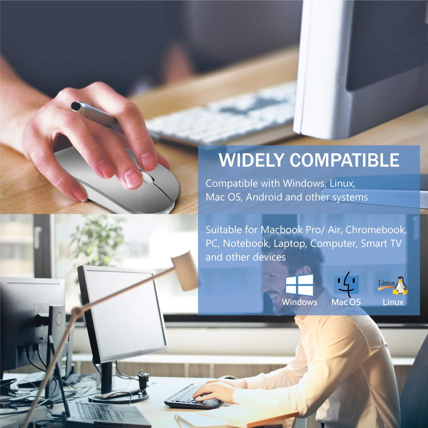 Bluetooth Wireless Mouse for MacBook Air Mac Pro Laptop 4.7*2.7*1.3inch, Grey