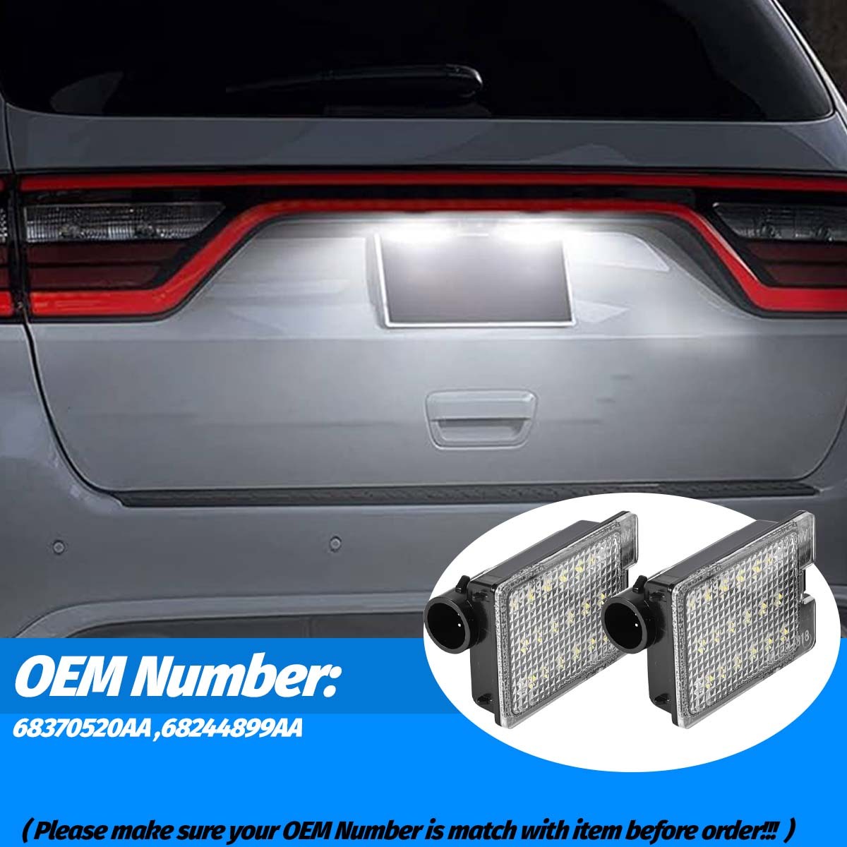 2pcs LED License Plate Lights Lamp SET For Dodge Durango 2014-2021 68370520AA