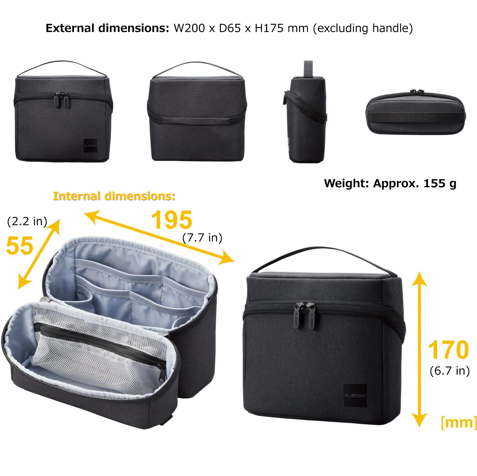 ELECOM Self-Standing Gadget Organizer Pouch w/ Handle Black BMA-GP18NBK