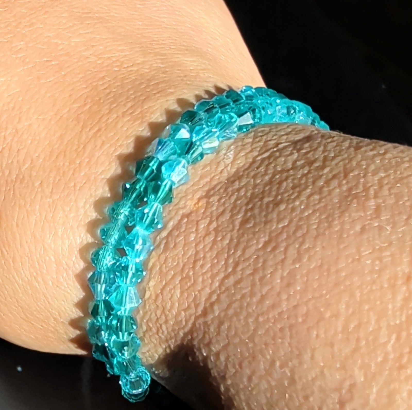 Beaded Bracelet Blue Bicone & Round Beads Beaded Chain Handmade Jewelry