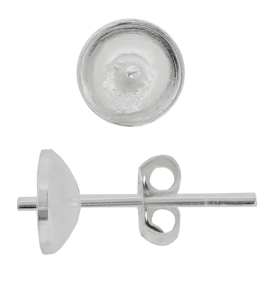 Sterling Silver Stud Posts with Pin Cup for Gluing Round Half Drilled Pearls