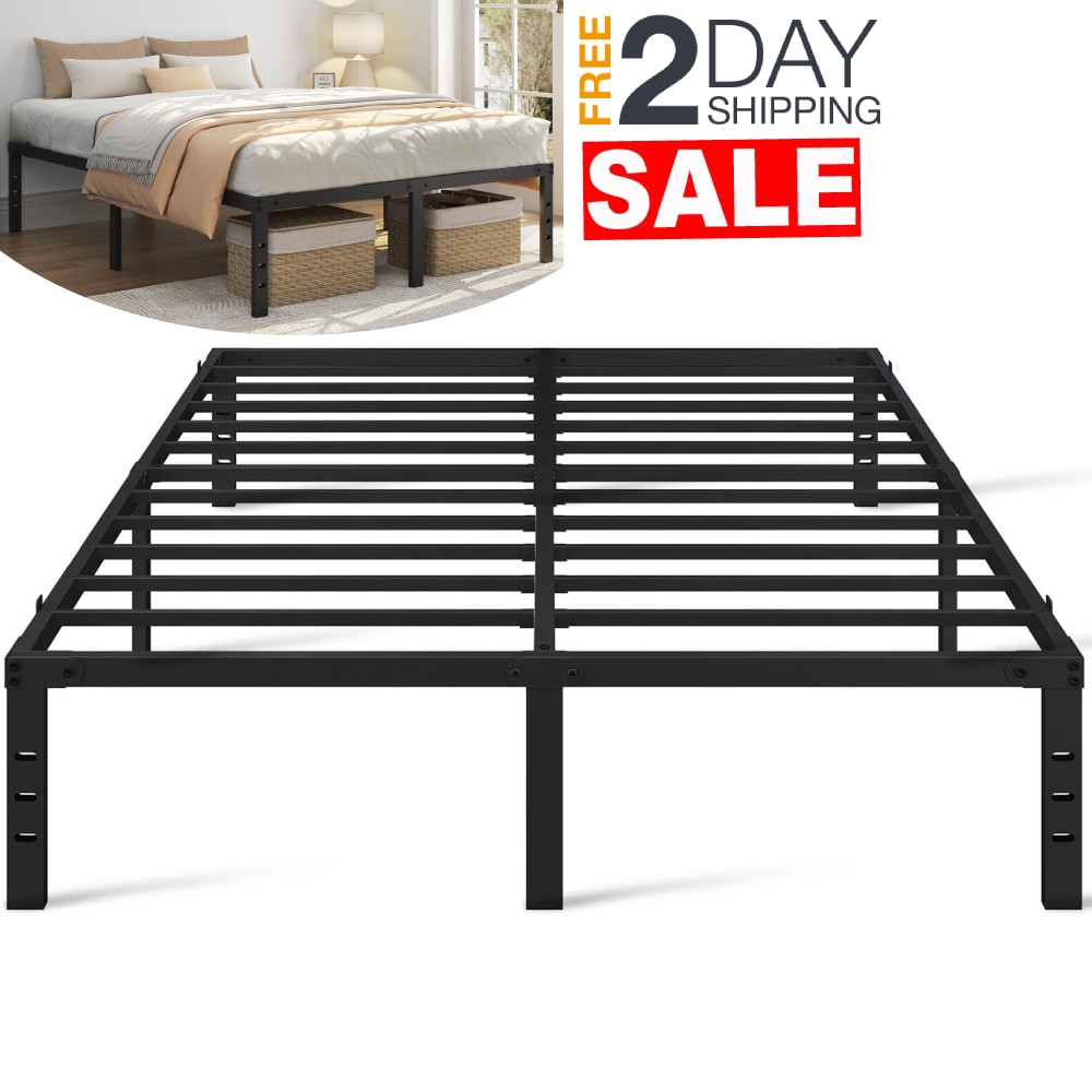 Base De Cama Metal Queen Size 14 Pulgadas Para Marco Plataforma Negra En Oferta
