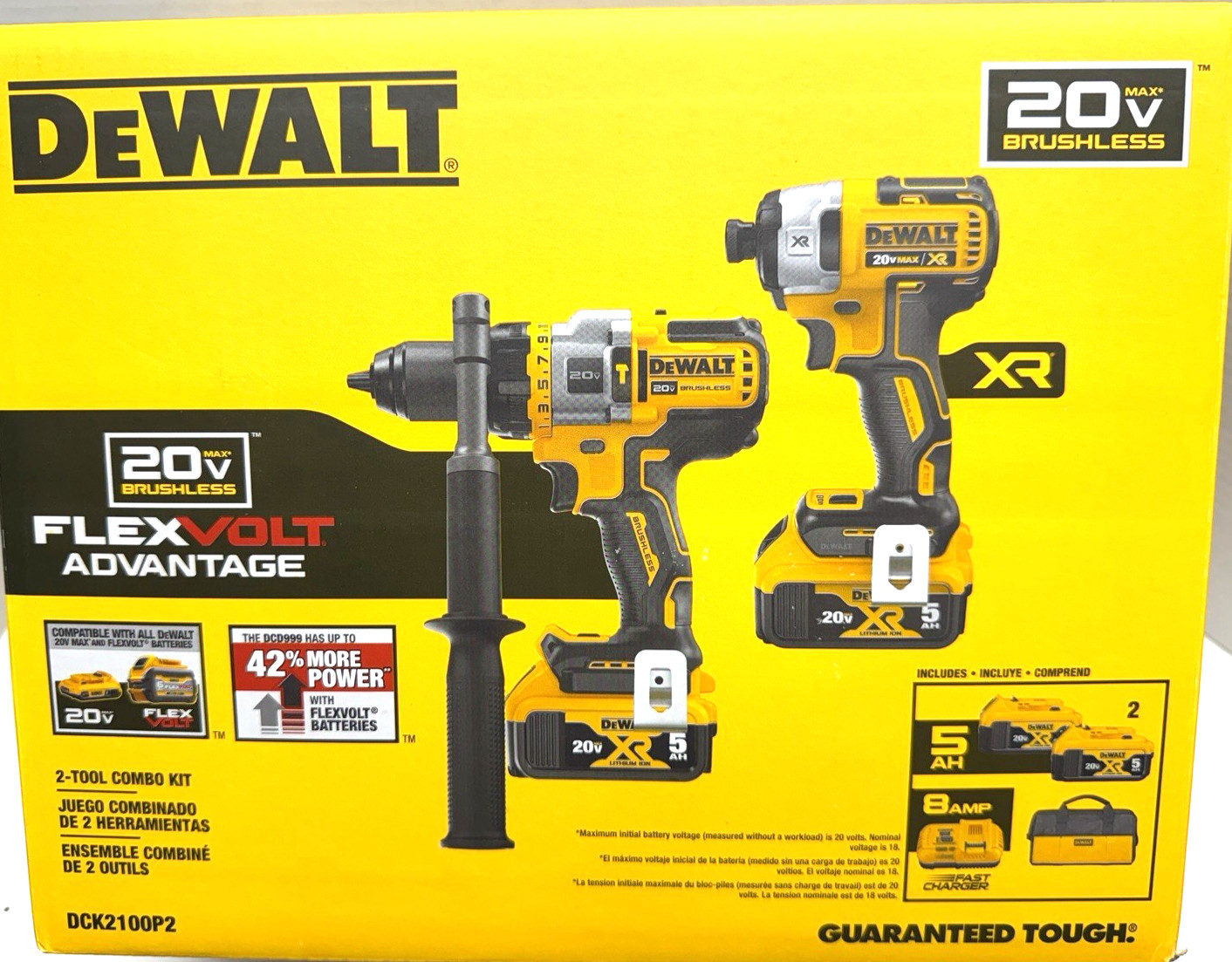 DeWALT 20V Hammer Drill / Impact Driver Combo Kit (5 Ah) Flexvolt DCK2100P2 NIB